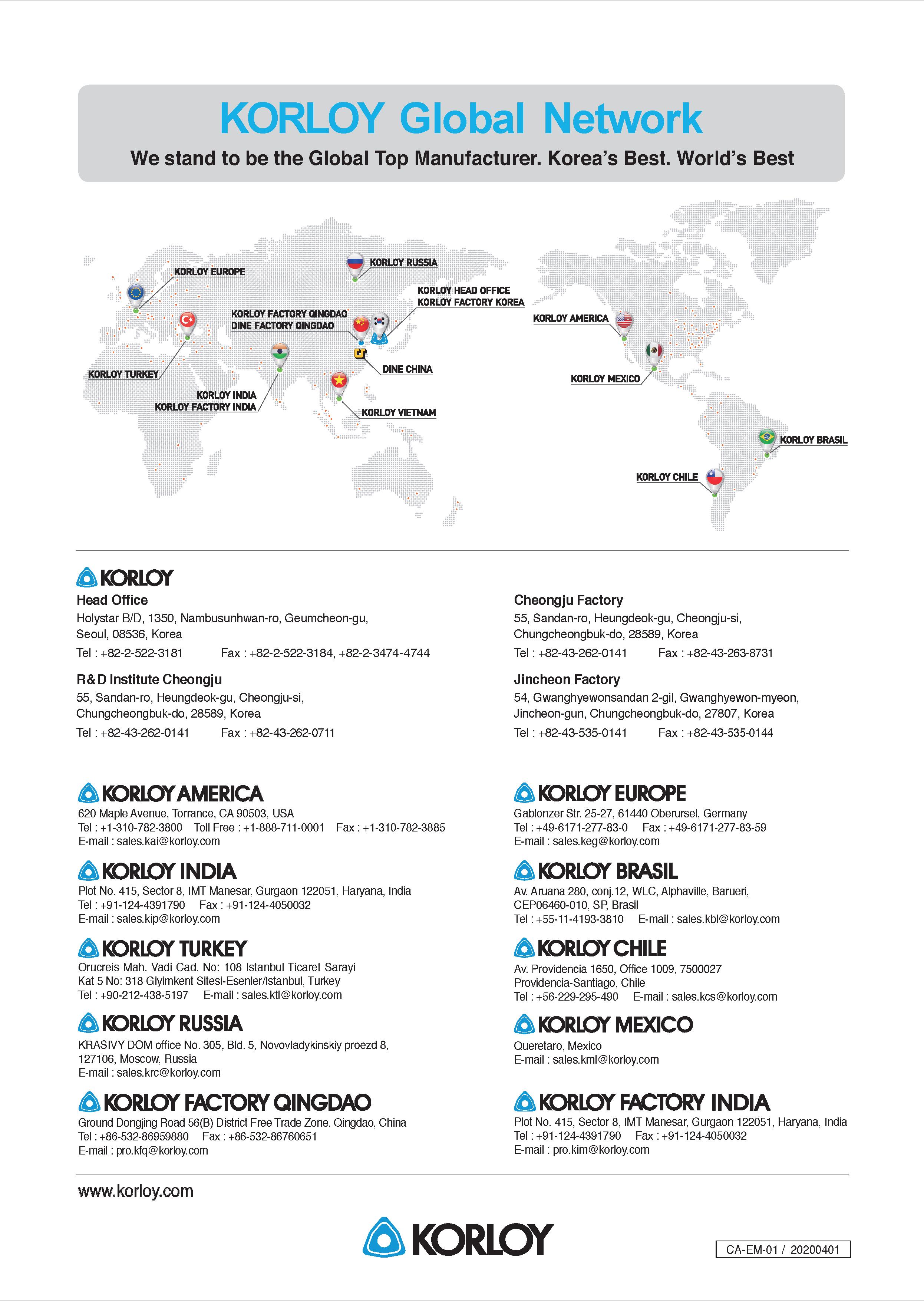 1333 KORLOY Global Network We stand to be the Global Top Manufacturer Korea’s Best World’s Best KORLOY RUSSIA KORLOY TURKEY KORLOY FACTORY QINGDAO DIN Каталог KORLOY 2020 Режущий и вспомогательный инструмент для станков ЧПУ и универсальных Фрезы с СМП Сверла твердосплавные Резцы токарные Пластины сменные режущие Стр. 
