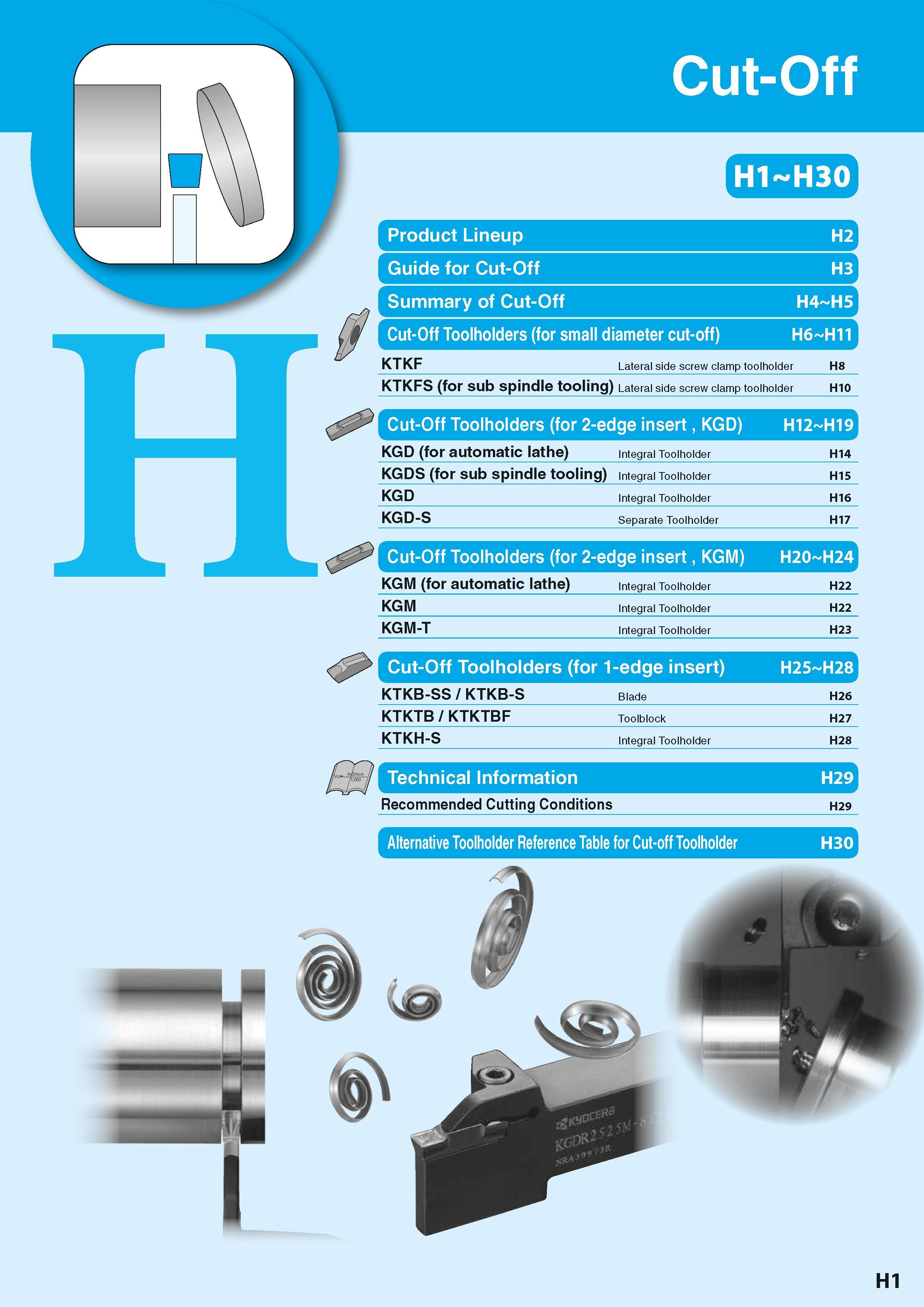 465 Cut-Off r Product Lineup H2 4 Guide for Cut-Off L H3 r Summary of Cut-Off h H4 H5 Cut-Off Toolholders (for small diameter cut-off) H6 H11 A KTKF Каталог KYOCERA 2016 Металлорежущий станочный инструмент Сменные режущие пластины Токарные резцы Расточные державки Фрезы с СРП и твердосплавные Сборные сверла Стр. H1