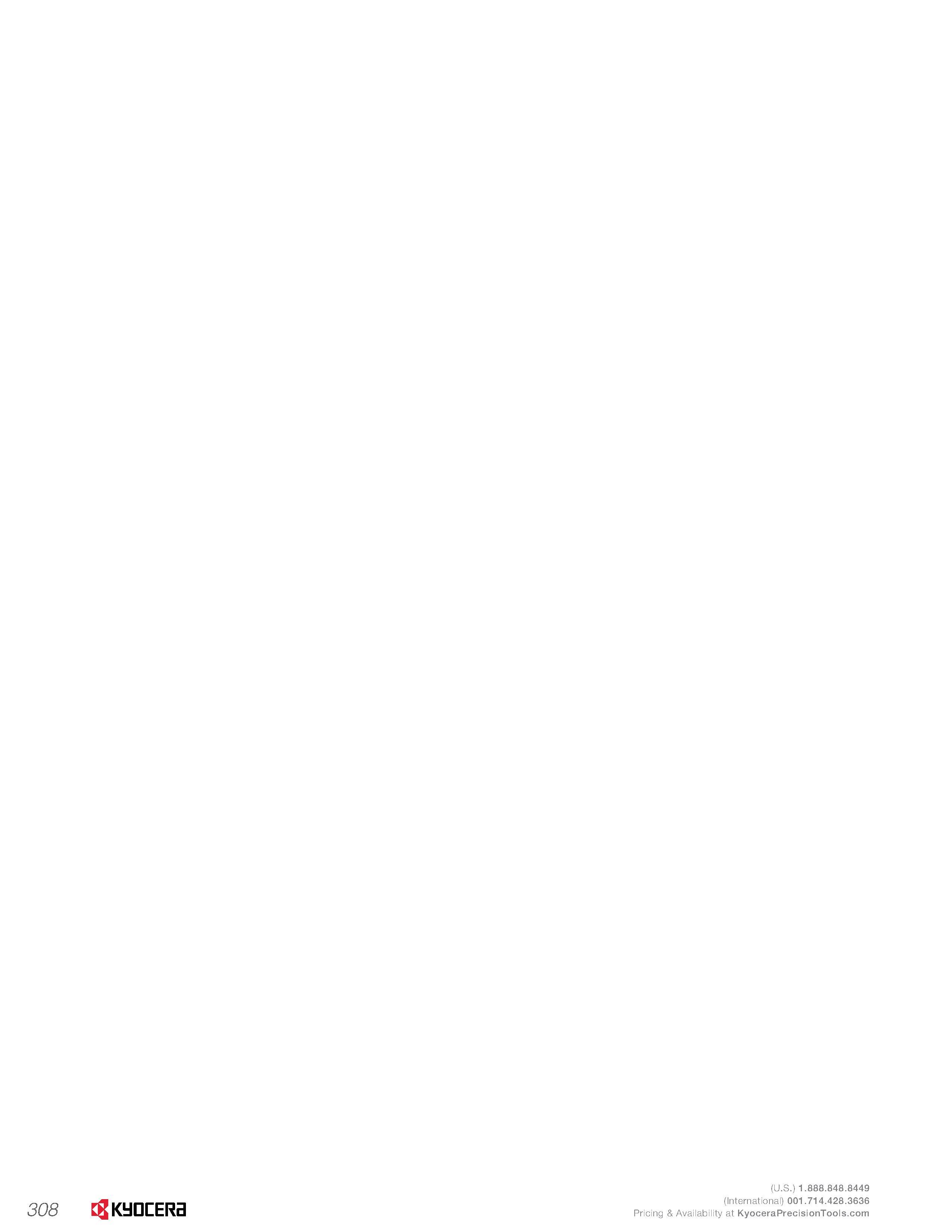 310 308 Kyocera Каталог KYOCERA 2016 Твердосплавный вращающийся режущий инструмент для металлообработки Концевые монолитные фрезы Спиральные сверла Специальные метчики Развертки Стр. 308