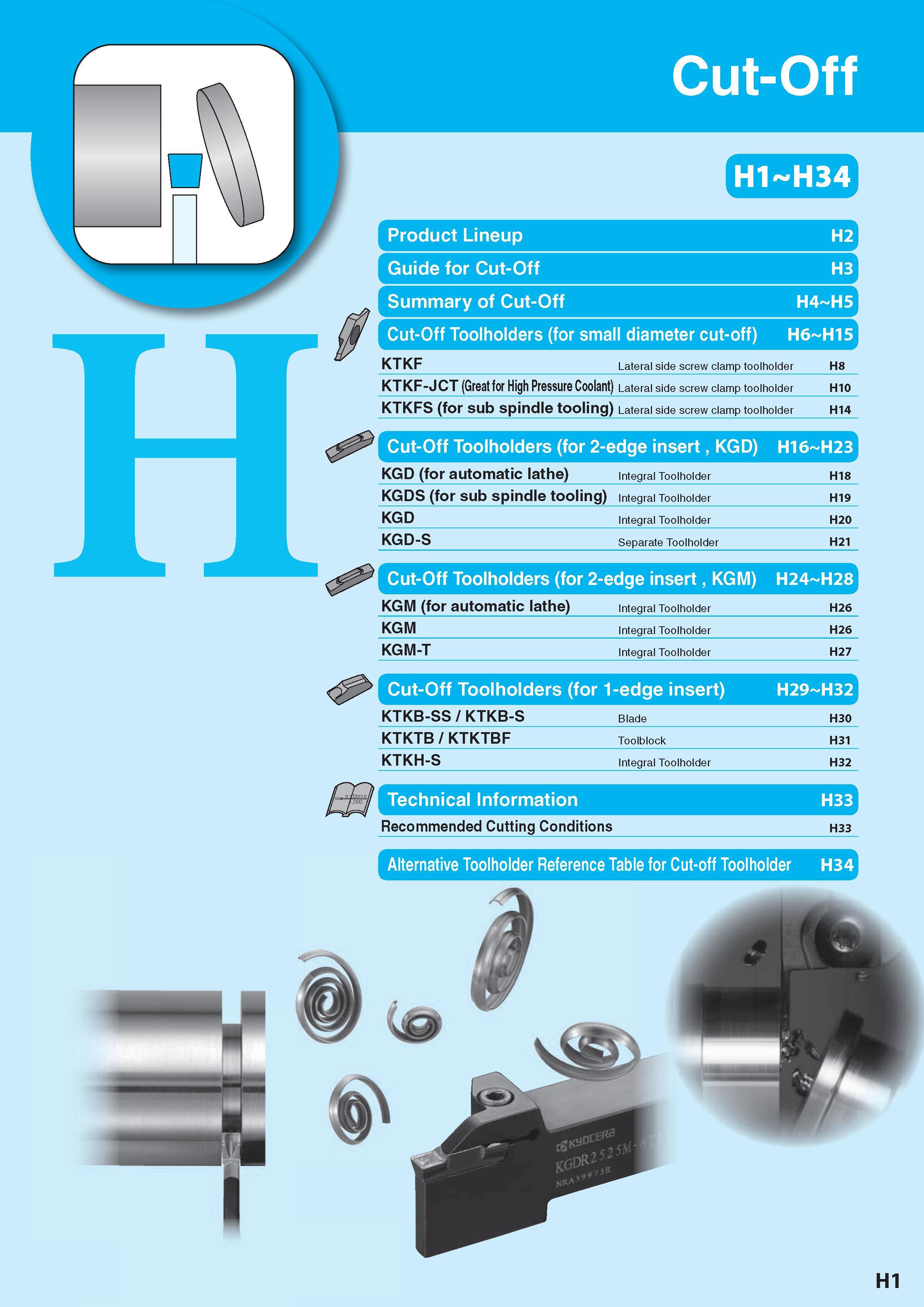 472 Cut-Off Product Lineup H2 Guide for Cut-Off H3 Summary of Cut-Off H4 H5 Cut-Off Toolholders (for small diameter cut-off) H6 H15 KTKF Lateral side screw cla Каталог KYOCERA 2017 Инструмент Пластины сменные режущие из твердых сплавов и сверхтвердых материалов Сборные с СРП и цельные твердосплавные фрезы Спиральные сверла Стр. H1