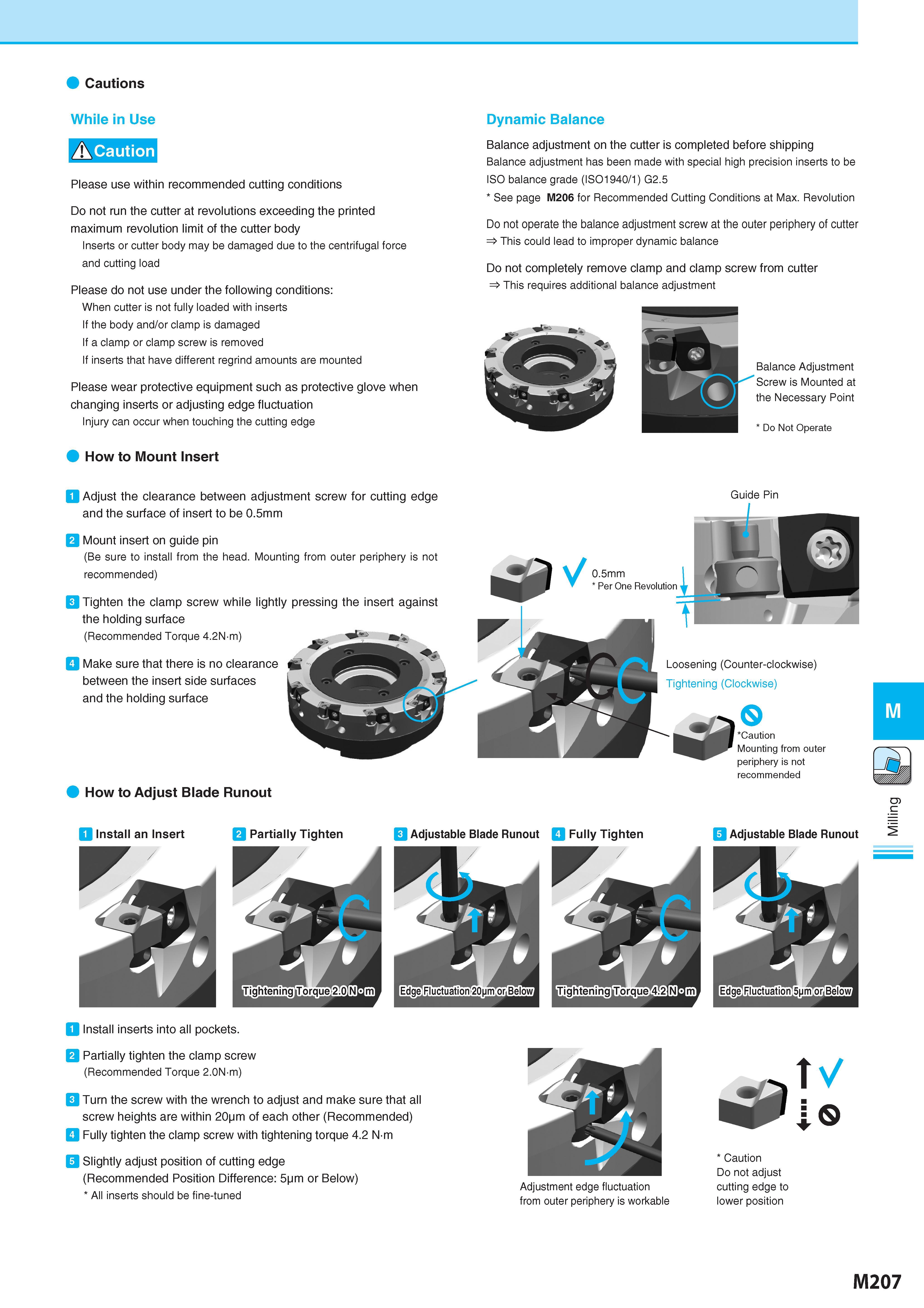 957 Cautions While in Use Dynamic Balance Please use within recommended cutting conditions Do not run the cutter at revolutions exceeding the printed maximum r Каталог KYOCERA 2017 Инструмент Пластины сменные режущие из твердых сплавов и сверхтвердых материалов Сборные с СРП и цельные твердосплавные фрезы Спиральные сверла Стр. M207