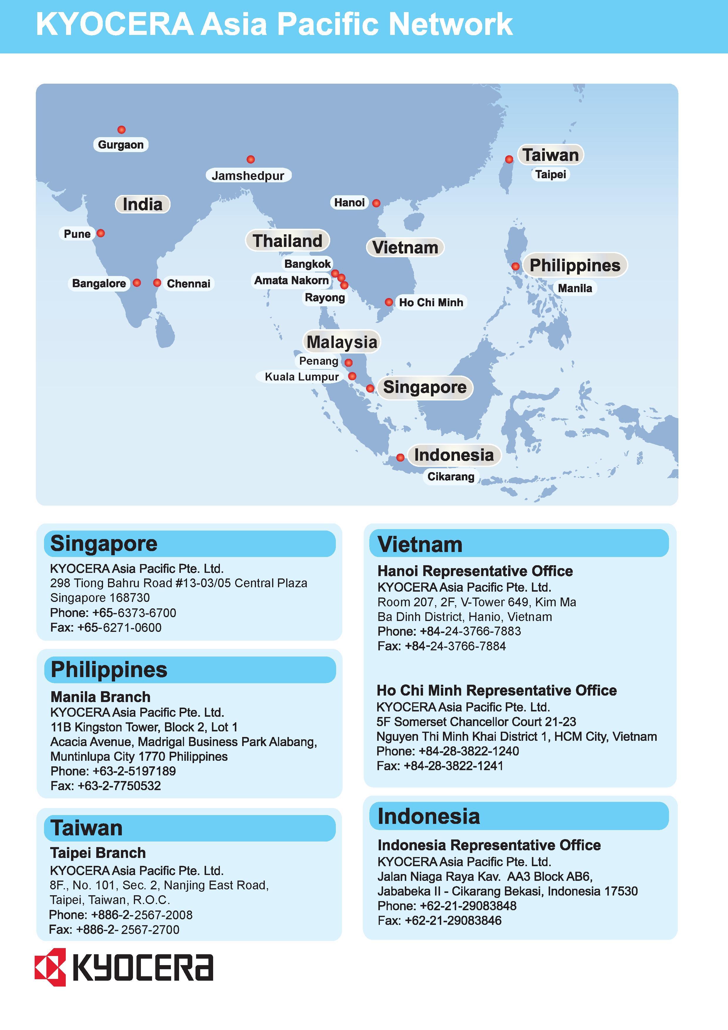 1071 KYOCERA Asia Pacific Network Cikarang j Singapore KYOCERA Asia Pacific Pte Ltd 298 Tiong Bahru Road 13-03/05 Central Plaza Singapore 168730 Phone: +65-6373 Каталог KYOCERA 2017 Инструмент Пластины сменные режущие из твердых сплавов и сверхтвердых материалов Сборные с СРП и цельные твердосплавные фрезы Спиральные сверла Стр. 