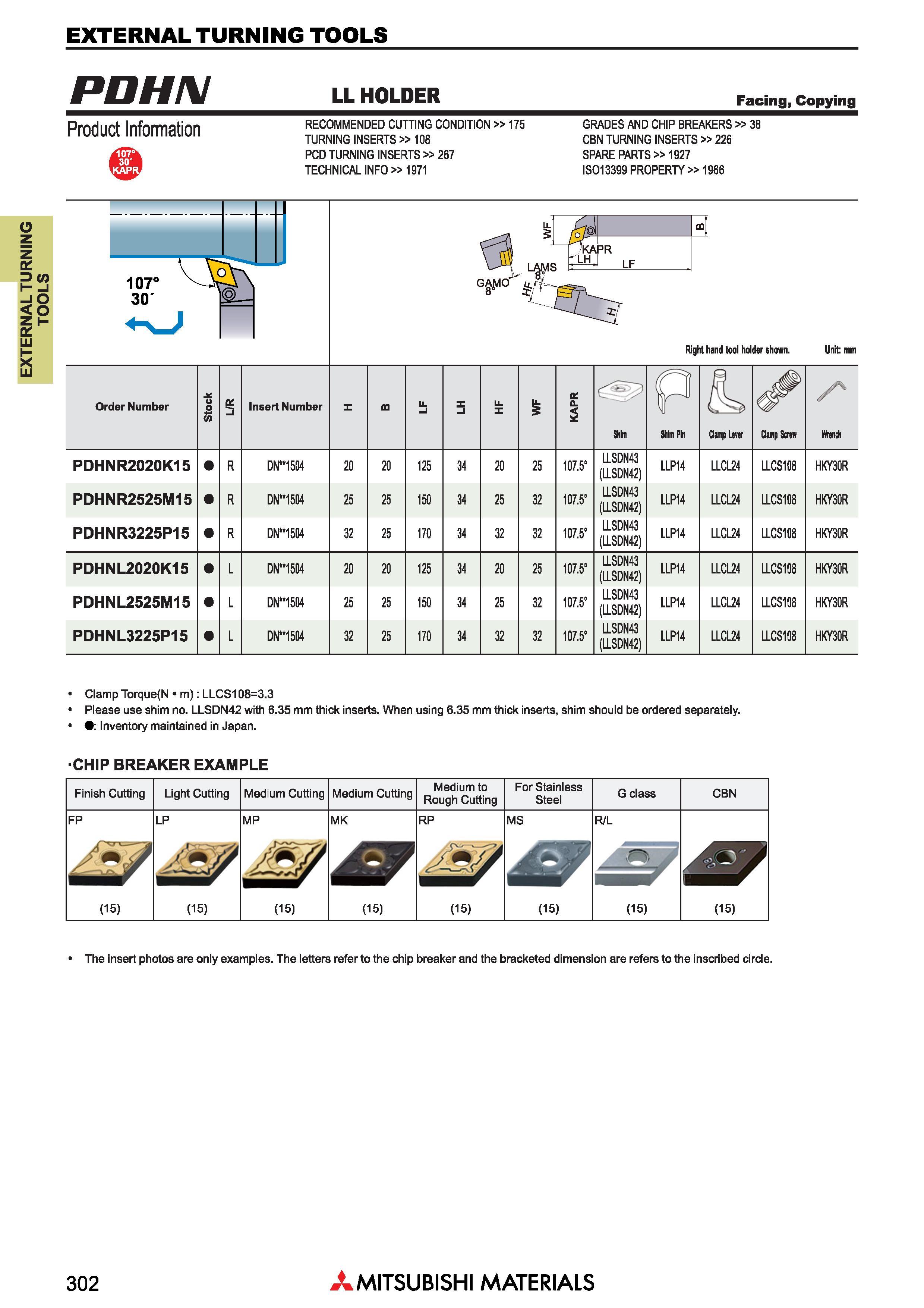 302 Токарные державки по металлу японской компании Mitsubishi Materials с призматическим хвостовиком EXTERNAL TURNING TOOLS Каталог MITSUBISHI 2018 Инструмент для станков Пластины сменные режущие Фрезы концевые твердосплавные и сборные с СРП Сверла спиральные Резцы токарные Державки Стр. 302