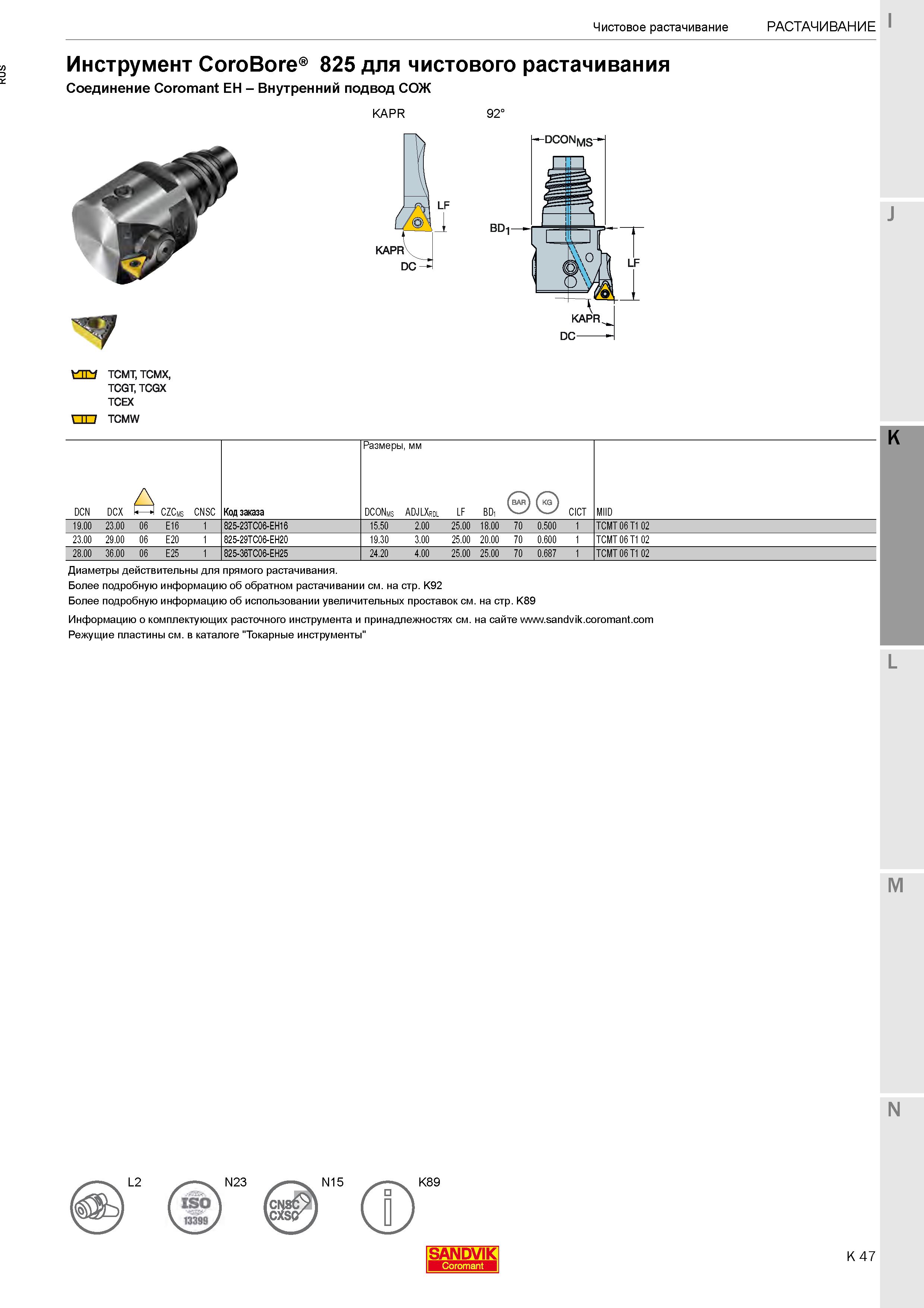 301  Каталог SANDVIK COROMANT 2020 Фрезы и сверла с СМП Расточной инструмент Принадлежности и оснастка для станков Стр. K47