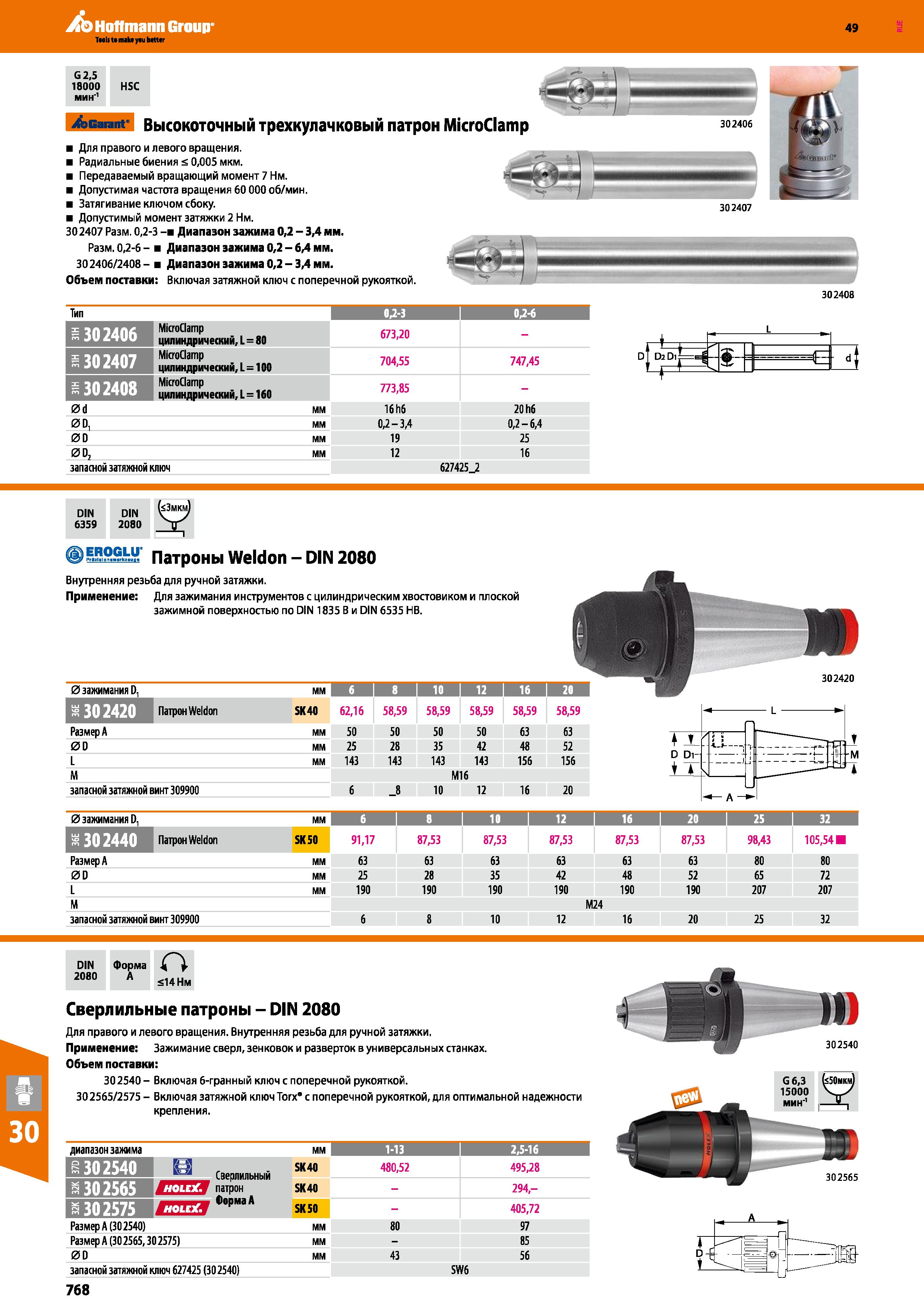 768 Hoffmann Group 49 G2,5 18000 HSC мин'1 Jbcarant Высокоточный трехкулачковый патрон MicroClamp V 'ЧВНС ШШШШЯШШШШШШШЯШШ 1 Для правого и Каталог HOFFMANN GROUP 2018 Профессиональный режущий и вспомогательный инструмент для промышленного оборудования Сверла Фрезы Метчики Державки Стр. 768