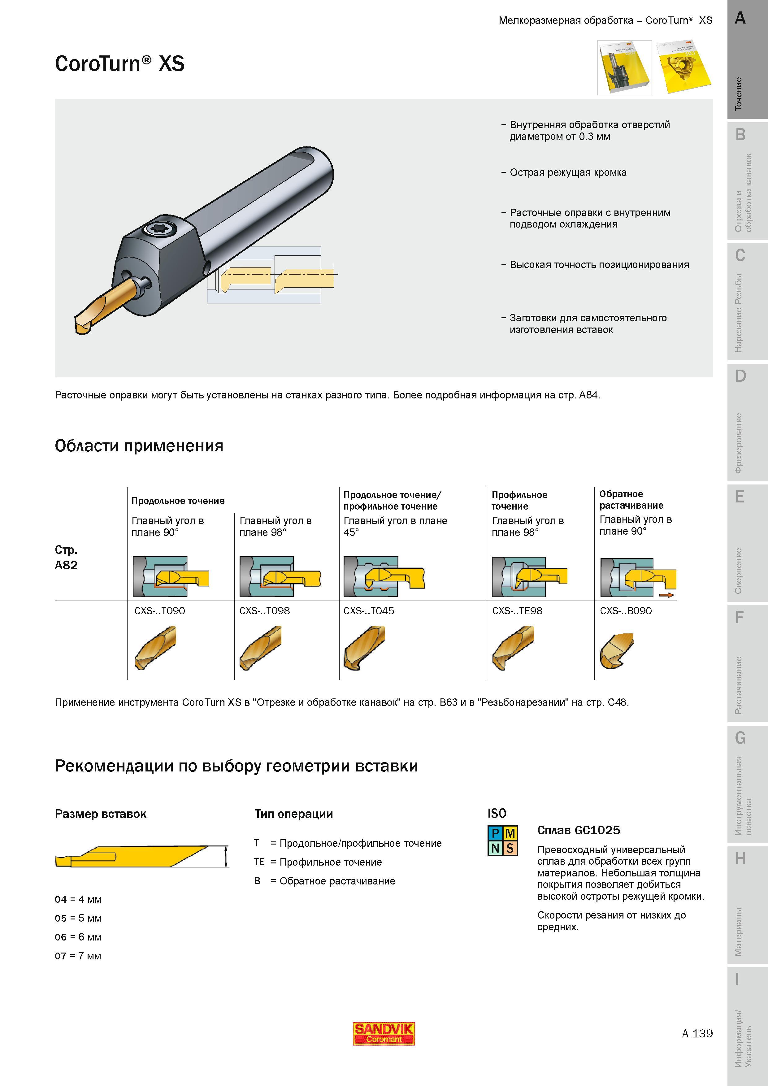145 Металлорежущий сборный инструмент Sandvik для внутренней токарной обработки отверстий диаметром от 0 3 мм Острая режущая кромка Расточные оправки с Руководство SANDVIK COROMANT 2010 по металлообработке Точение Отрезка Обработка канавок Резьбонарезание Фрезерование Сверление Растачивание Инструментальная оснастка Стр. A139