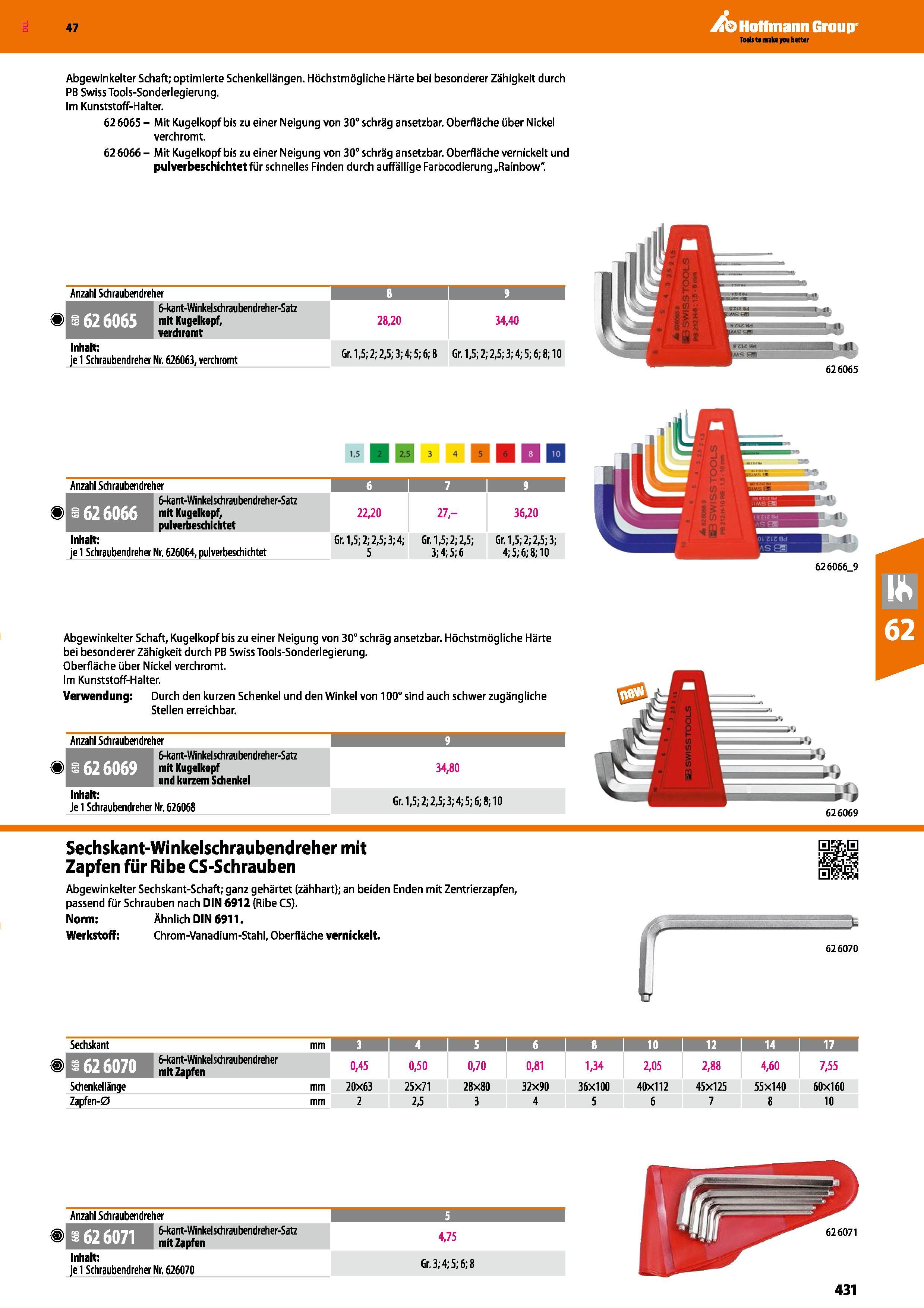 431 Abgewinkelter Schaft; optimierte Schenkellängen Höchstmögliche Härte bei besonderer Zähigkeit durch PB Swiss Tools-Sonderlegierung Im Kunststoff- Каталог HOFFMANN GROUP 2016 Ручной слесарно-монтажный и контрольно-измерительный инструмент и приборы для предприятий машиностроения и мастерских сервисного обслуживания 47 версия издания Стр. 431 DEU