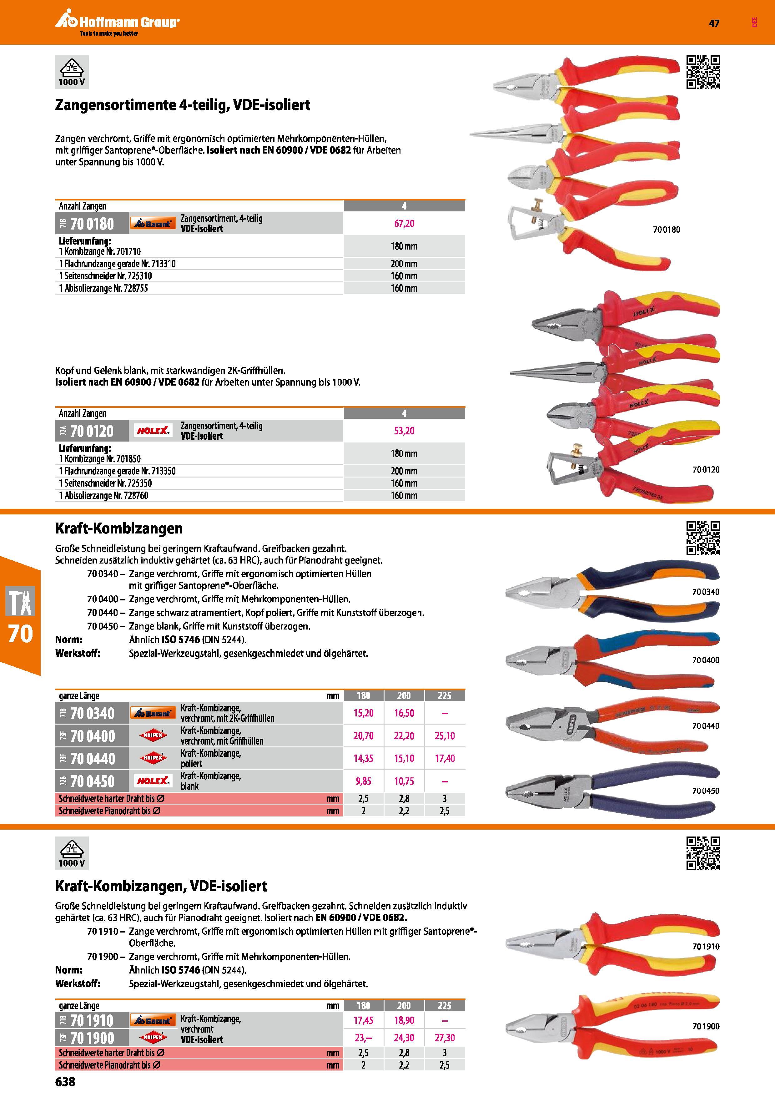 638 / e\ 1000 V Zangensortimente 4-teilig, VDE-isoliert Zanger verchromt, Griffe mit ergonomisch optimierten Mehrkomponenten-Hüllen, mit griffiger Sa Каталог HOFFMANN GROUP 2016 Ручной слесарно-монтажный и контрольно-измерительный инструмент и приборы для предприятий машиностроения и мастерских сервисного обслуживания 47 версия издания Стр. 638 DEU