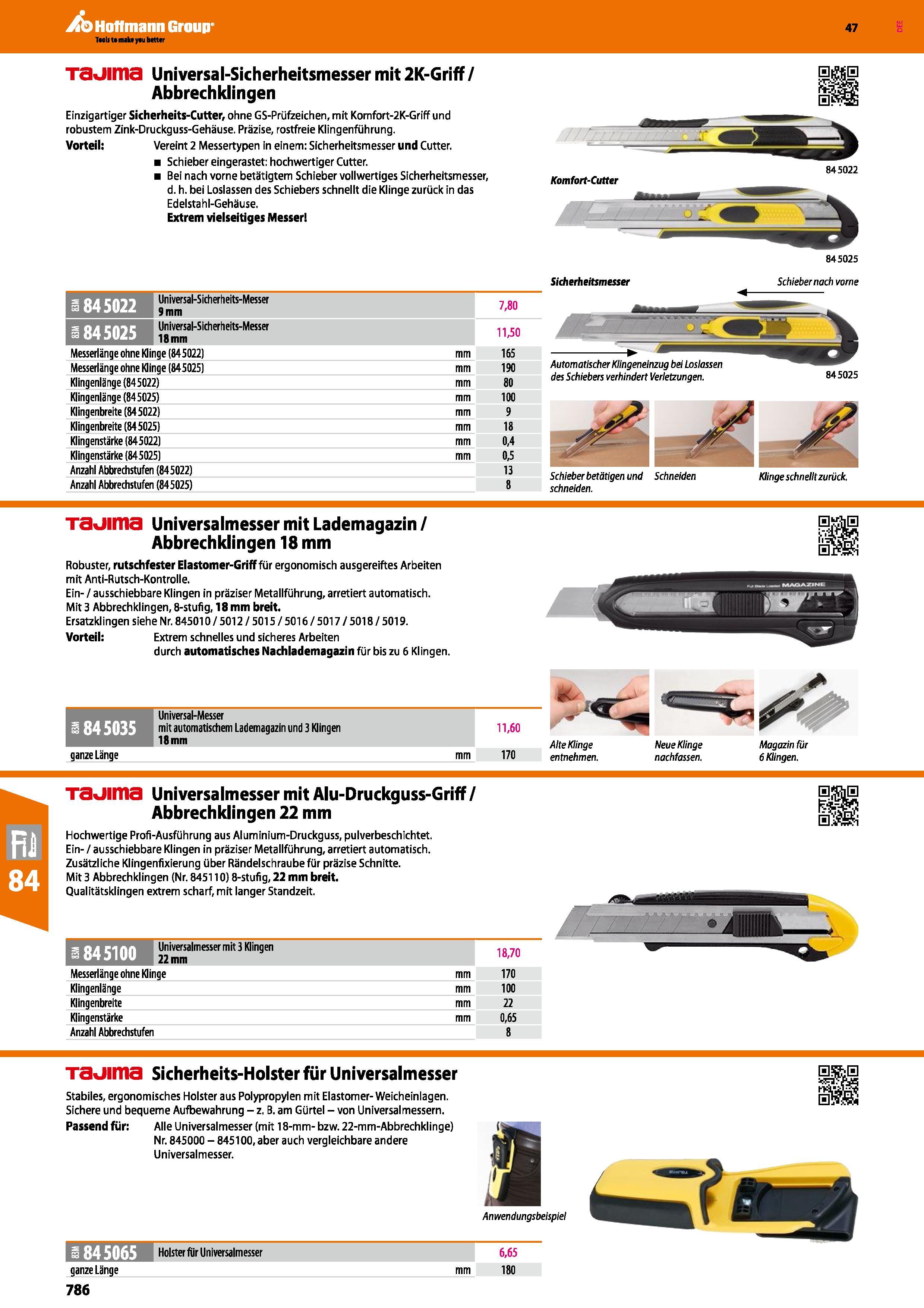 786 Tauima Universal-Sicherheitsmesser mit 2K-Griff/ Abbrechklingen Einzigartiger Sicherheits-Cutter, ohne GS-Prüfzeichen, mit Komfort-2K-Griff und r Каталог HOFFMANN GROUP 2016 Ручной слесарно-монтажный и контрольно-измерительный инструмент и приборы для предприятий машиностроения и мастерских сервисного обслуживания 47 версия издания Стр. 786 DEU