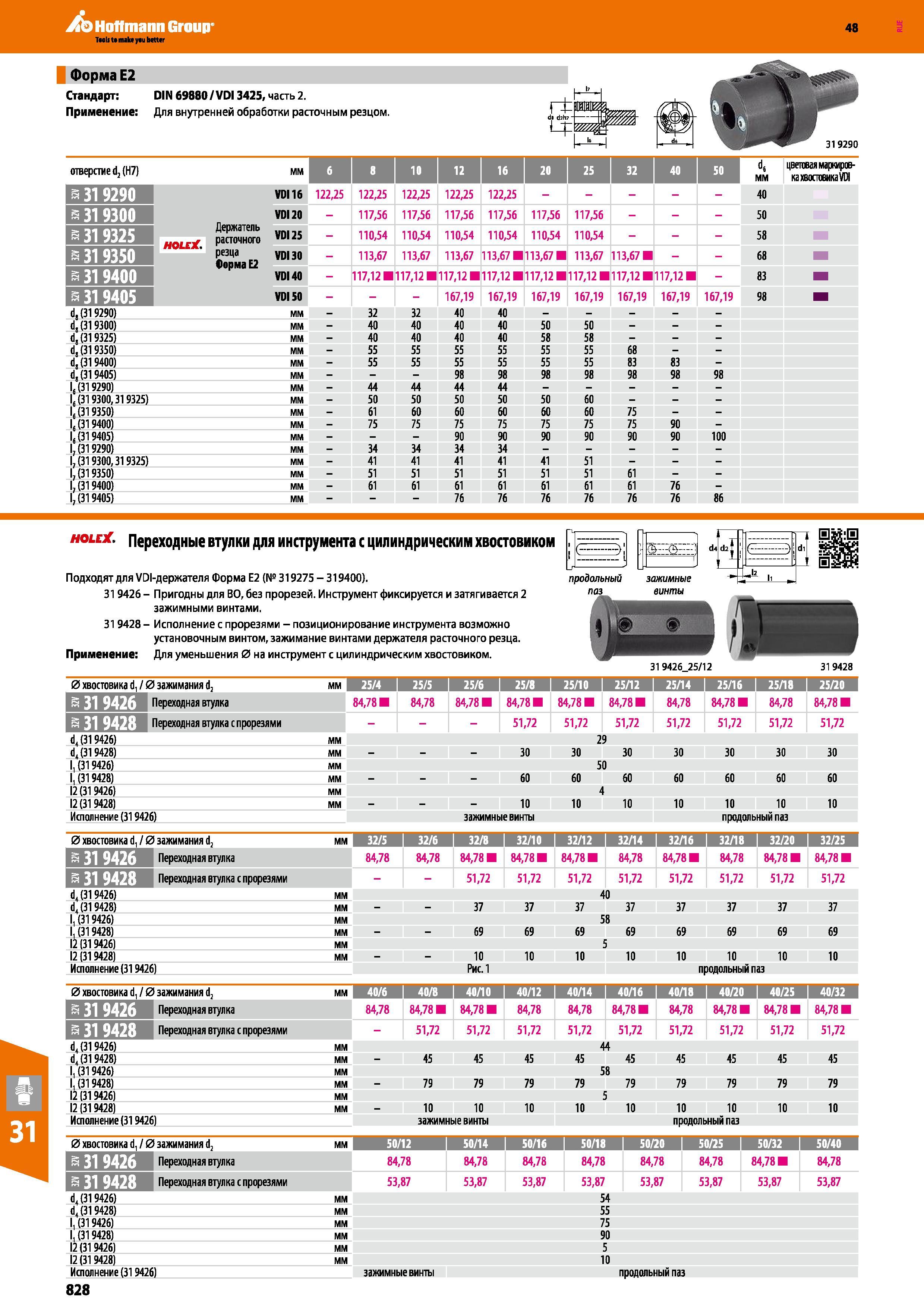 828 Hoffmann Group 48 Форма E2 Стандарт: DIN 69880/VDI 3425, часть 2 Применение Для внутренней обработки расточным резцом 319290 отверстие d2(H7) мм DD 10 Каталог HOFFMANN GROUP 2017 Инструмент режущий и вспомогательный для металлорежущих промышленных станков Резцы токарные Концевые твердосплавные фрезы Зажимные патроны Стр. 828