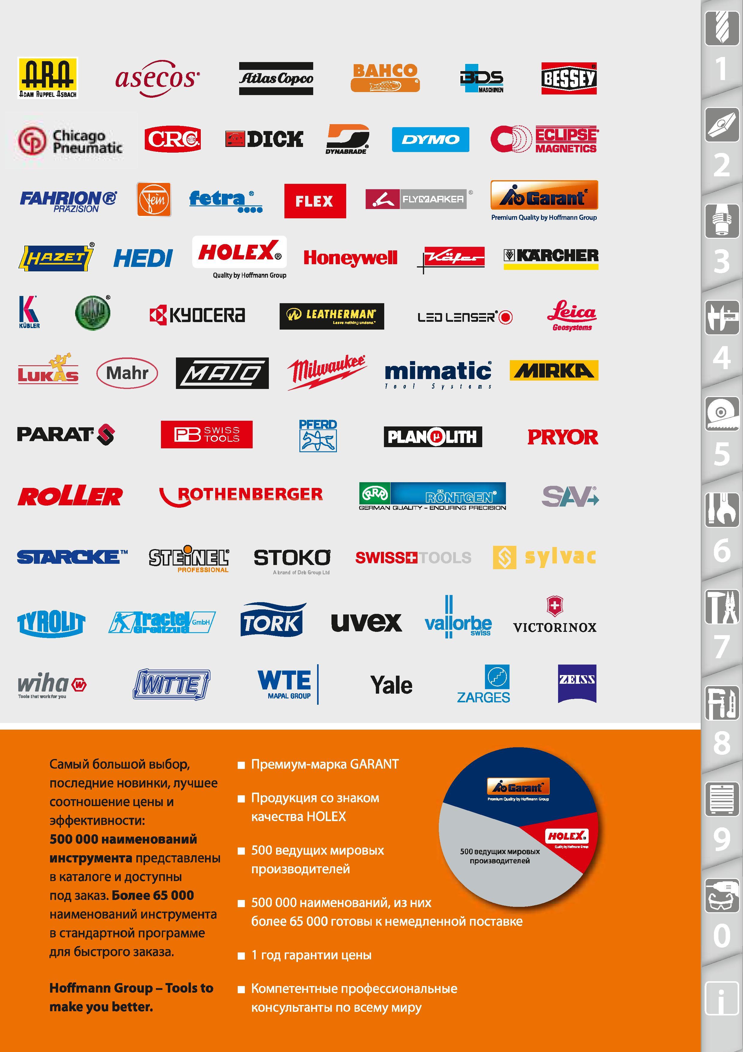5 Hoffmann Group каталог 46 Представлены 500000 наименований инструмента от стандартного до специального 500 ведущих мировых производителей Премиум-марк Каталог HOFFMANN GROUP 2015 № 46 на русском Инструмент Оборудование Инвентарь Комплексные технологические решения и поставки Стр. 
