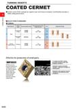 84 TURNING INSERTS COATED CERMET Coated cermet (PVD coating) has superior wear and fracture resistance, and therefore provides a stable cutting perf Каталог MITSUBISHI 2020 Режущий инструмент для станков по металлу Фрезы концевые монолитные из твердого сплава и сборные со сменными режущими пластинами Резцы Сверла Стр. A038