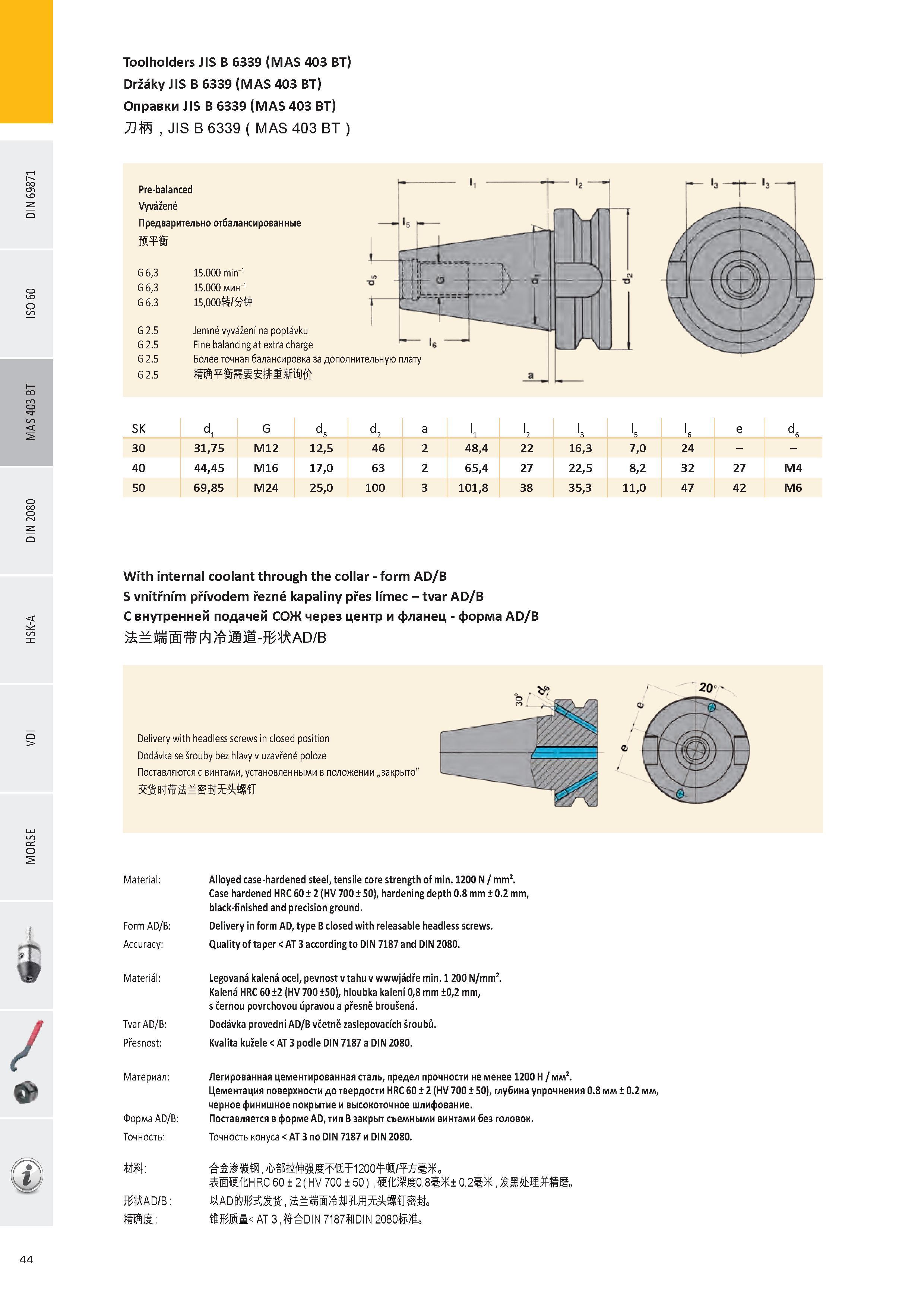 45 Toolholders JIS B 6339 (MAS 403 BT) Držáky JIS B 6339 (MAS 403 BT) Оправки JIS B 6339 (MAS 403 BT) Zlffi ,JIS B 6339 (MAS 403 BT) Pre-balanced Vyvážené Пре Каталог PRAMET 2016 Инструментальная оснастка для металлорежущих станков и металлообрабатывающих промышленных комплексов с числовым программным управлением Стр. 44