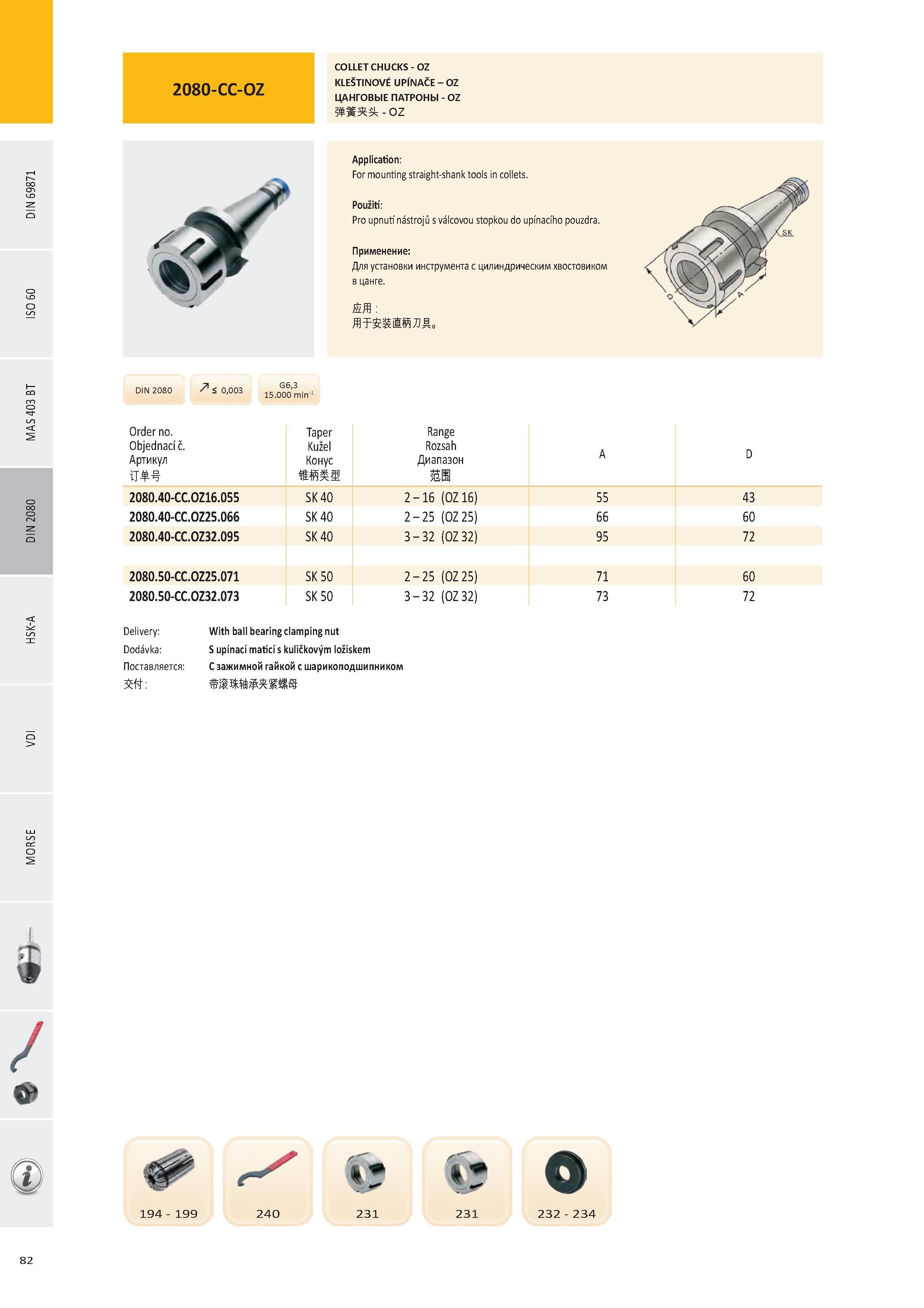 83 2080-CC-OZ COLLET CHUCKS - OZ KLEŠTINOVÉ UPÍNAČE - OZ ЦАНГОВЫЕ ПАТРОНЫ - OZ - OZ Application: For mounting straight-shank tools in collets Použití: Pro upn Каталог PRAMET 2016 Инструментальная оснастка для металлорежущих станков и металлообрабатывающих промышленных комплексов с числовым программным управлением Стр. 82