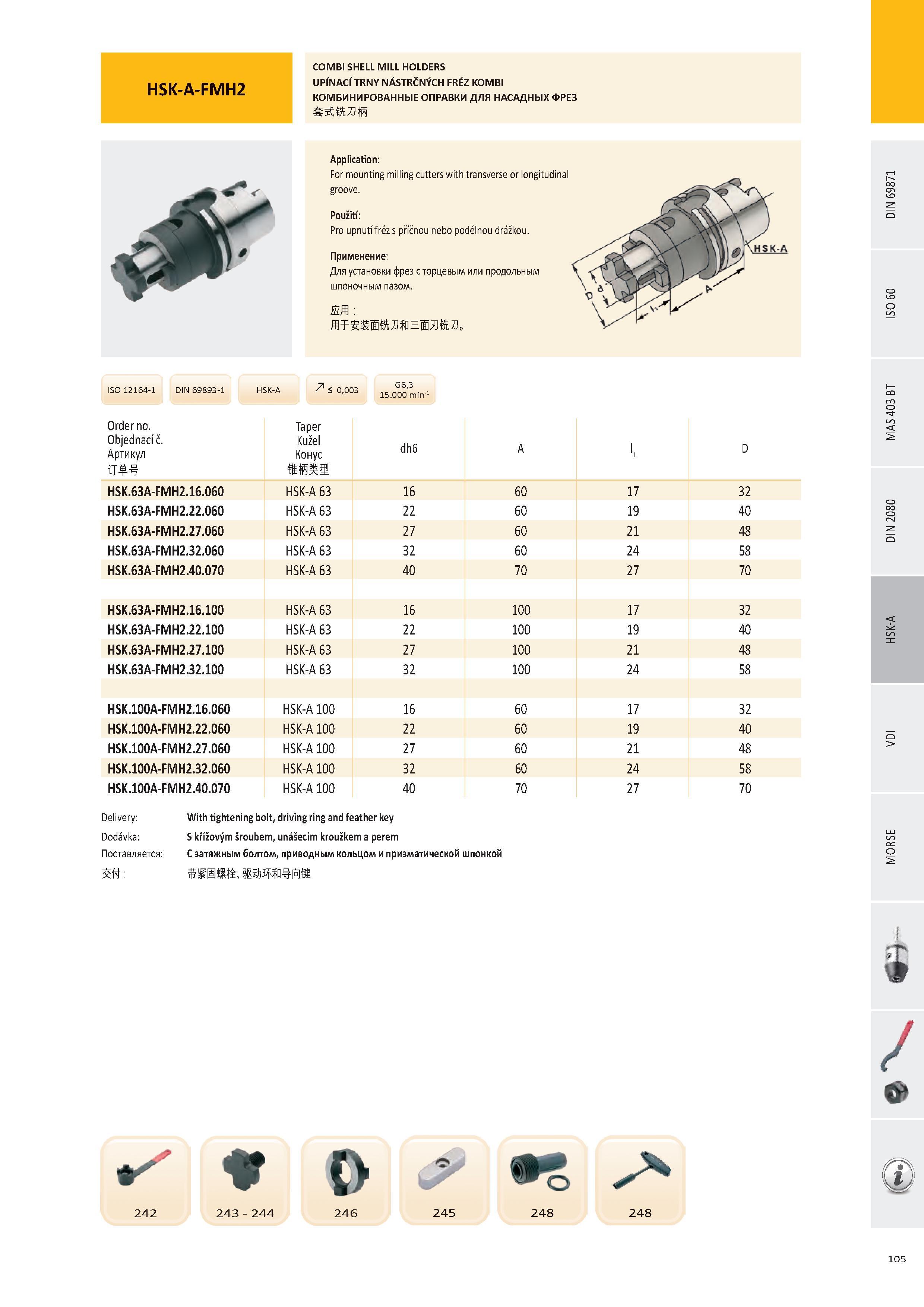 106 HSK-A-FMH2 COMBI SHELL MILL HOLDERS UPÍNACÍ TRNY NÁSTRČNÝCH FRÉZ KOMBI КОМБИНИРОВАННЫЕ ОПРАВКИ ДЛЯ НАСАДНЫХ ФРЕЗ DIN 69893-1 7 < о 003 G6'3 - 15 000 mirr1 Каталог PRAMET 2016 Инструментальная оснастка для металлорежущих станков и металлообрабатывающих промышленных комплексов с числовым программным управлением Стр. 105