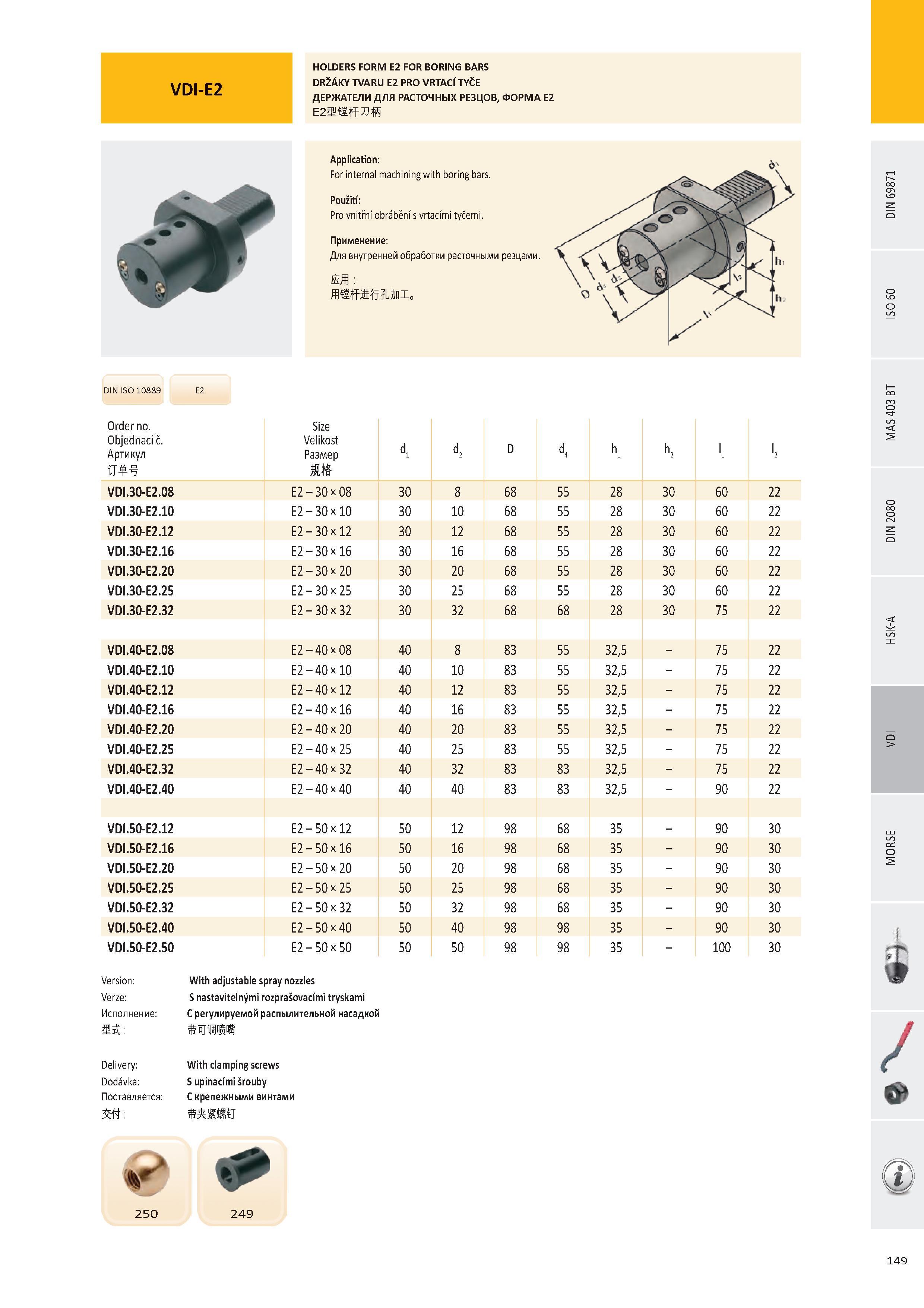 150 VDI-E2 HOLDERS FORM E2 FOR BORING BARS DRŽÁKY TVARU E2 PRO VRTACÍ TYČE ДЕРЖАТЕЛИ ДЛЯ РАСТОЧНЫХ РЕЗЦОВ, ФОРМА E2 Е2Я ТЛЙ DIN ISO 10889 Order no Objednací č Каталог PRAMET 2016 Инструментальная оснастка для металлорежущих станков и металлообрабатывающих промышленных комплексов с числовым программным управлением Стр. 149