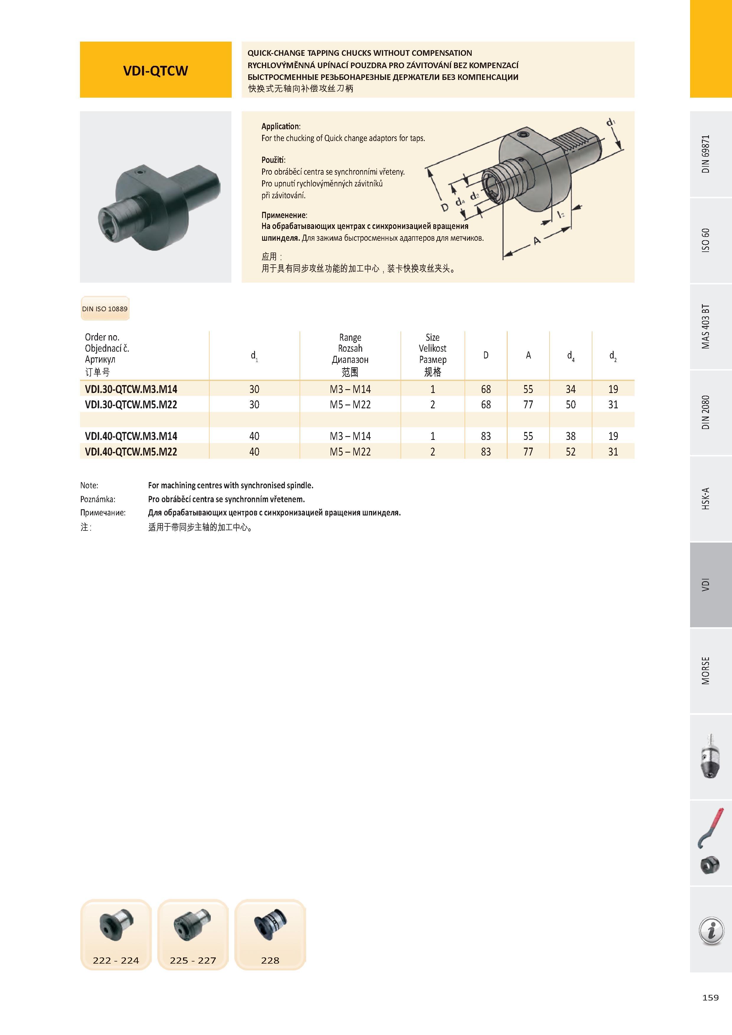 160 VDI-QTCW QUICK-CHANGE TAPPING CHUCKS WITHOUT COMPENSATION RYCHLOVÝMĚNNÁ UPÍNACÍ POUZDRA PRO ZÁVITOVÁNÍ BEZ KOMPENZACÍ БЫСТРОСМЕННЫЕ РЕЗЬБОНАРЕЗНЫЕ ДЕРЖАТЕЛ Каталог PRAMET 2016 Инструментальная оснастка для металлорежущих станков и металлообрабатывающих промышленных комплексов с числовым программным управлением Стр. 159