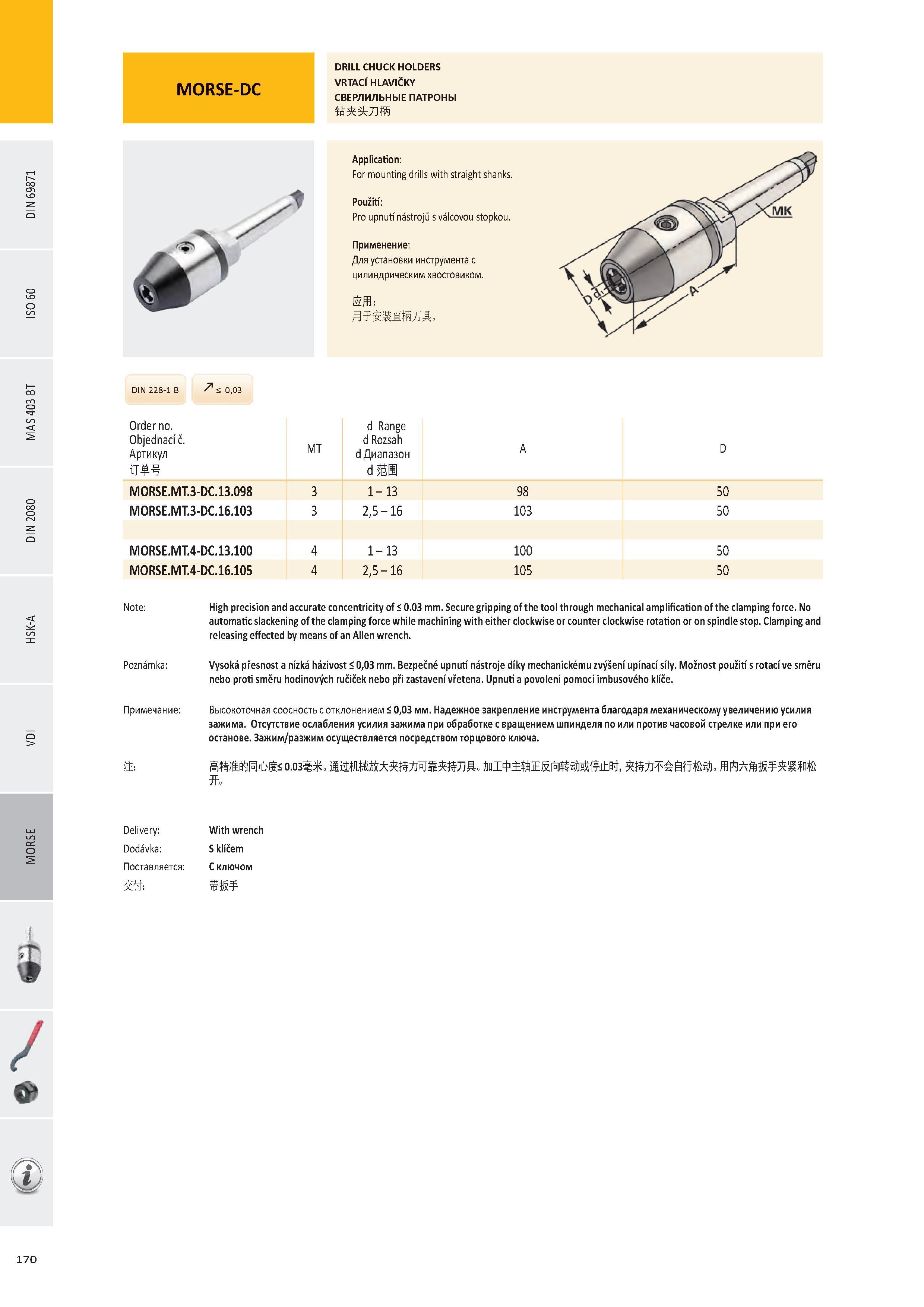 171 / DRILL CHUCK HOLDERS VRTACÍ HLAVIČKY СВЕРЛИЛЬНЫЕ ПАТРОНЫ Application: For mounting drills with straight shanks Použití: Pro upnutí nástrojů s válcovou sto Каталог PRAMET 2016 Инструментальная оснастка для металлорежущих станков и металлообрабатывающих промышленных комплексов с числовым программным управлением Стр. 170