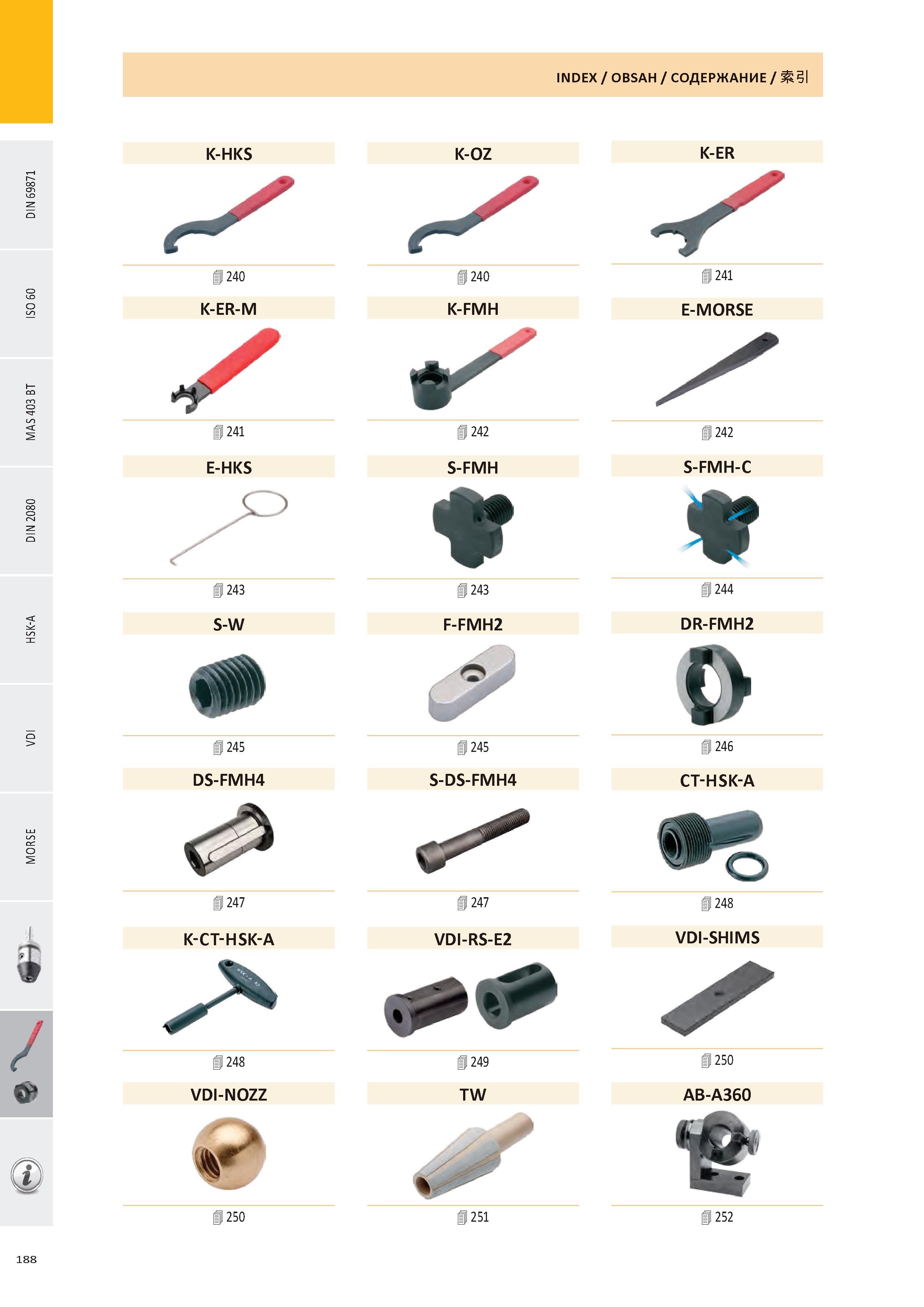 189 INDEX / OBSAH / СОДЕРЖАНИЕ / Ж31 / E-HKS 4 243 S-W 4 245 DS-FMH4 4 247 K-CT-HSK-A 1248 VDI-NOZZ IF 4 250 K-HKS 4 240 K-ER-M 4 241 S-FMH 4 243 F-FMH2 o 4 24 Каталог PRAMET 2016 Инструментальная оснастка для металлорежущих станков и металлообрабатывающих промышленных комплексов с числовым программным управлением Стр. 188