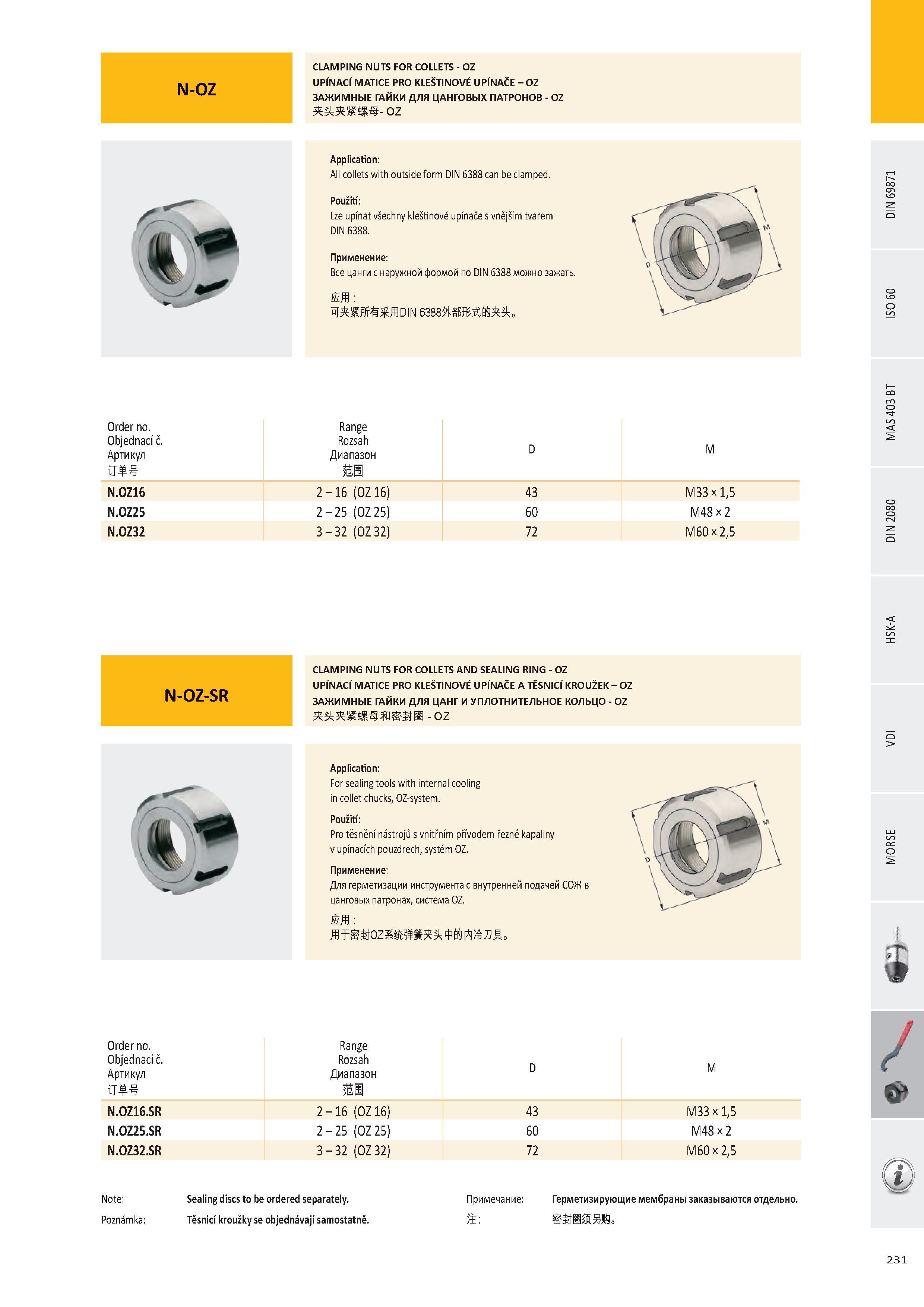 232 N-OZ CLAMPING NUTS FOR COLLETS - OZ UPÍNACÍ MATICE PRO KLEŠTINOVÉ UPÍNAČE - OZ ЗАЖИМНЫЕ ГАЙКИ ДЛЯ ЦАНГОВЫХ ПАТРОНОВ - OZ oz Application: All collets with o Каталог PRAMET 2016 Инструментальная оснастка для металлорежущих станков и металлообрабатывающих промышленных комплексов с числовым программным управлением Стр. 231