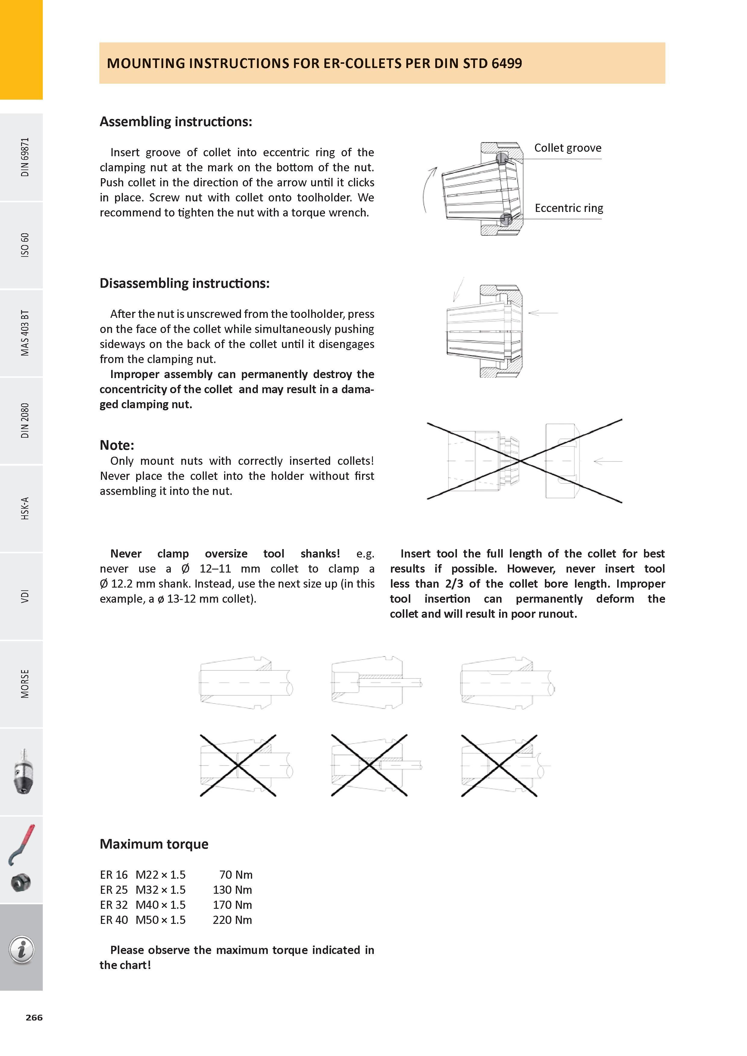 267 MOUNTING INSTRUCTIONS FOR ER-COLLETS PER DIN STD 6499 Assembling instructions: Insert groove of collet into eccentric ring of the clamping nut at the mark Каталог PRAMET 2016 Инструментальная оснастка для металлорежущих станков и металлообрабатывающих промышленных комплексов с числовым программным управлением Стр. 266