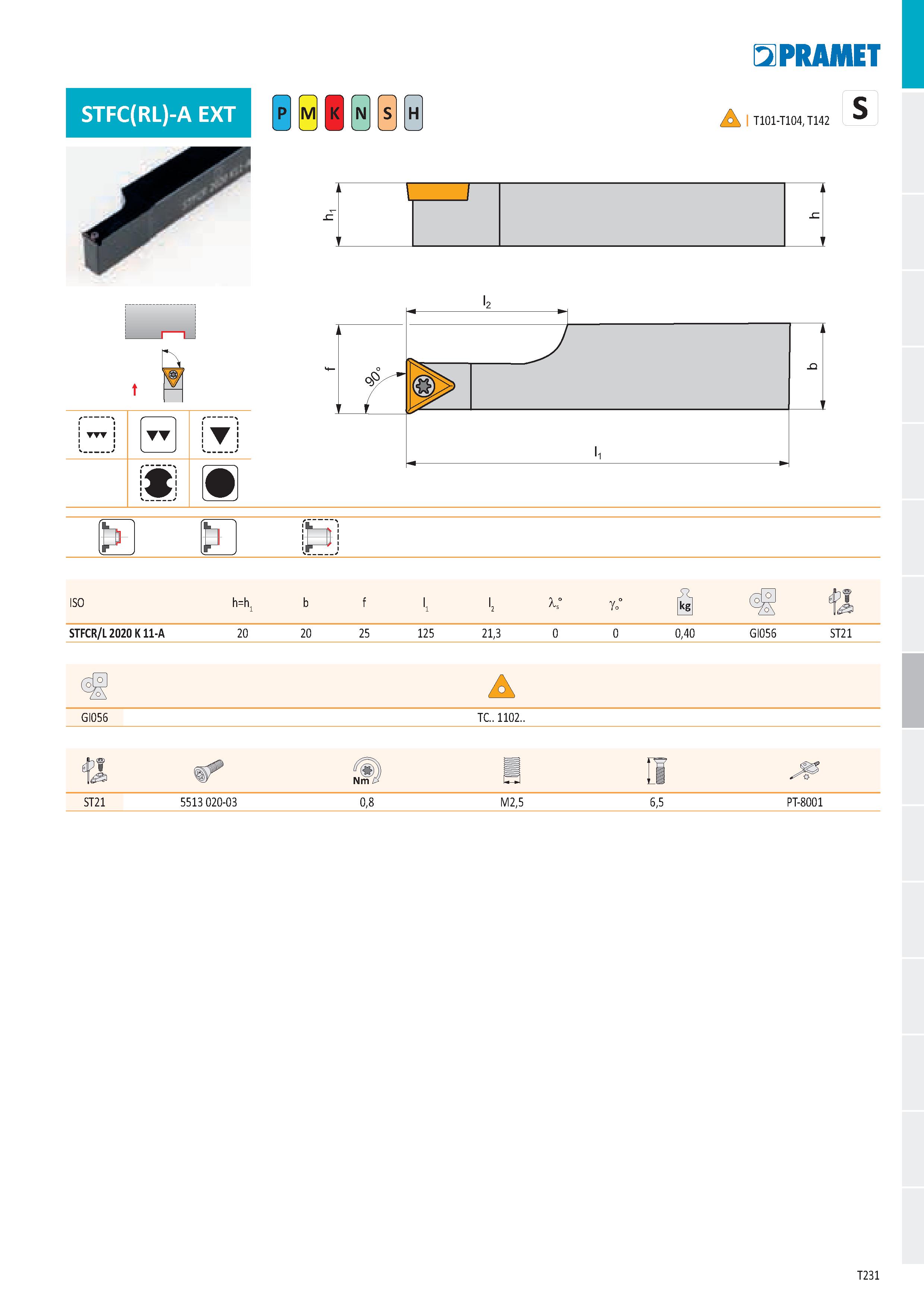 237 STFC(RL)-A EXT Ě H li T PRAMET S /0\ I T101-T104, T142 1 C l2 o 4 J Q li U 1 tl Hi ISO h =h1 b f l2 1° To° й Épf STFCR/L2020 K11-A 20 20 25 125 2 Каталог PRAMET 2019 Режущий инструмент Резцы с твердосплавными пластинами по металлу для точения и растачивания Концевые и насадные фрезы Сверла с СМП Расточные головки Стр. T231