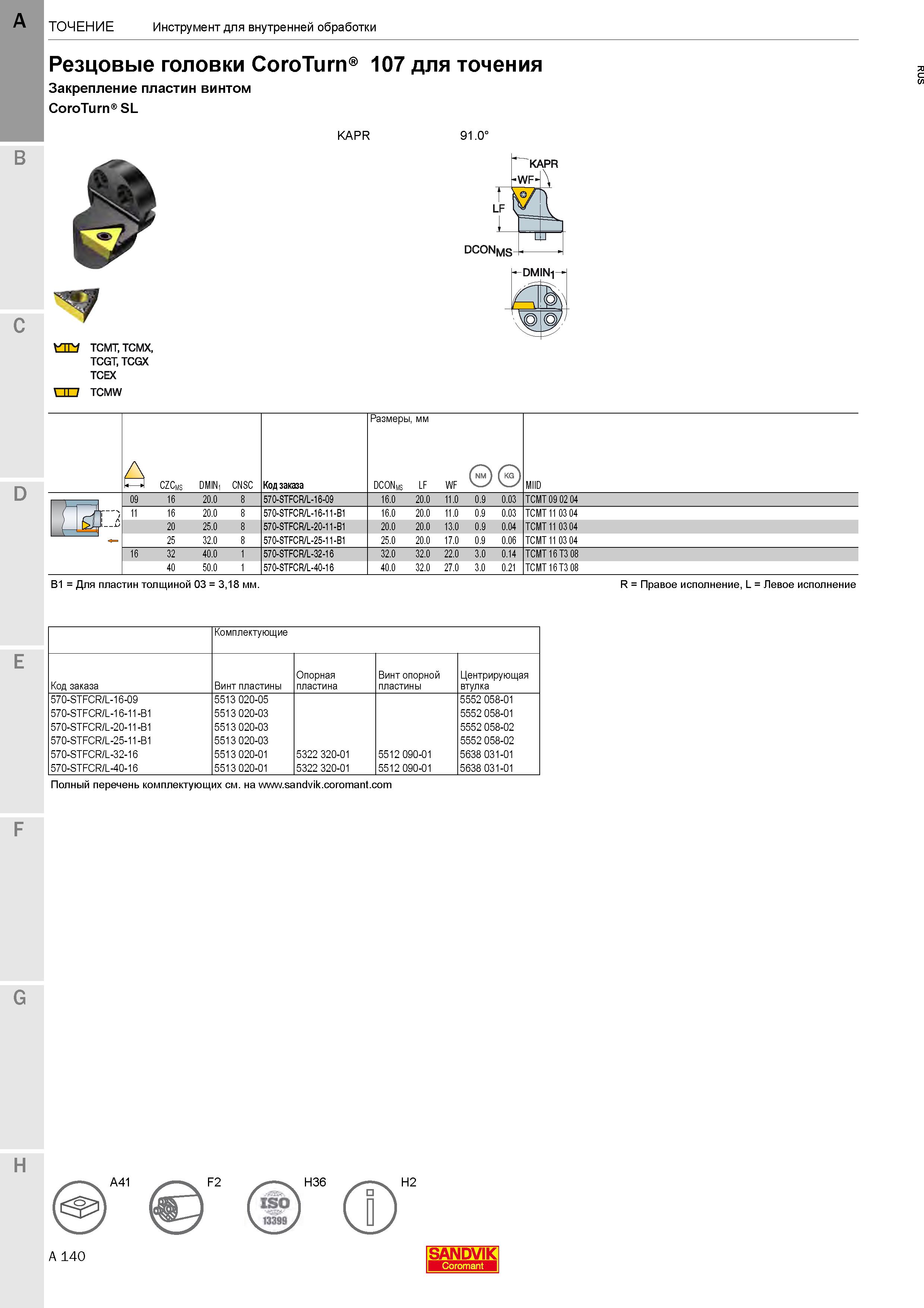144  Каталог SANDVIK COROMANT 2020 Инструмент для токарной обработки металла на станках Пластины режущие Токарные резцы и державки Инструментальная оснастка Стр. A140