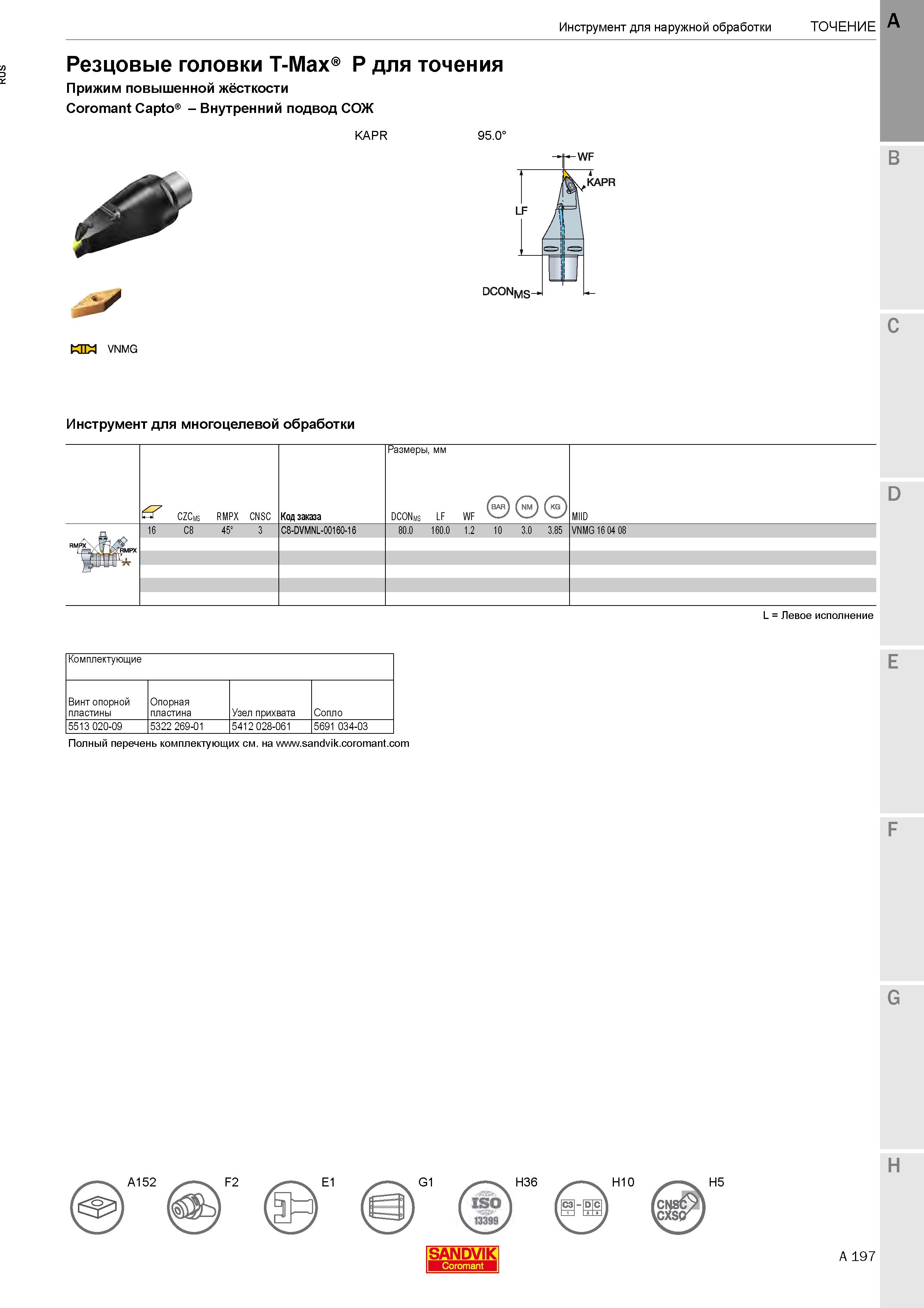 201  Каталог SANDVIK COROMANT 2020 Инструмент для токарной обработки металла на станках Пластины режущие Токарные резцы и державки Инструментальная оснастка Стр. A197