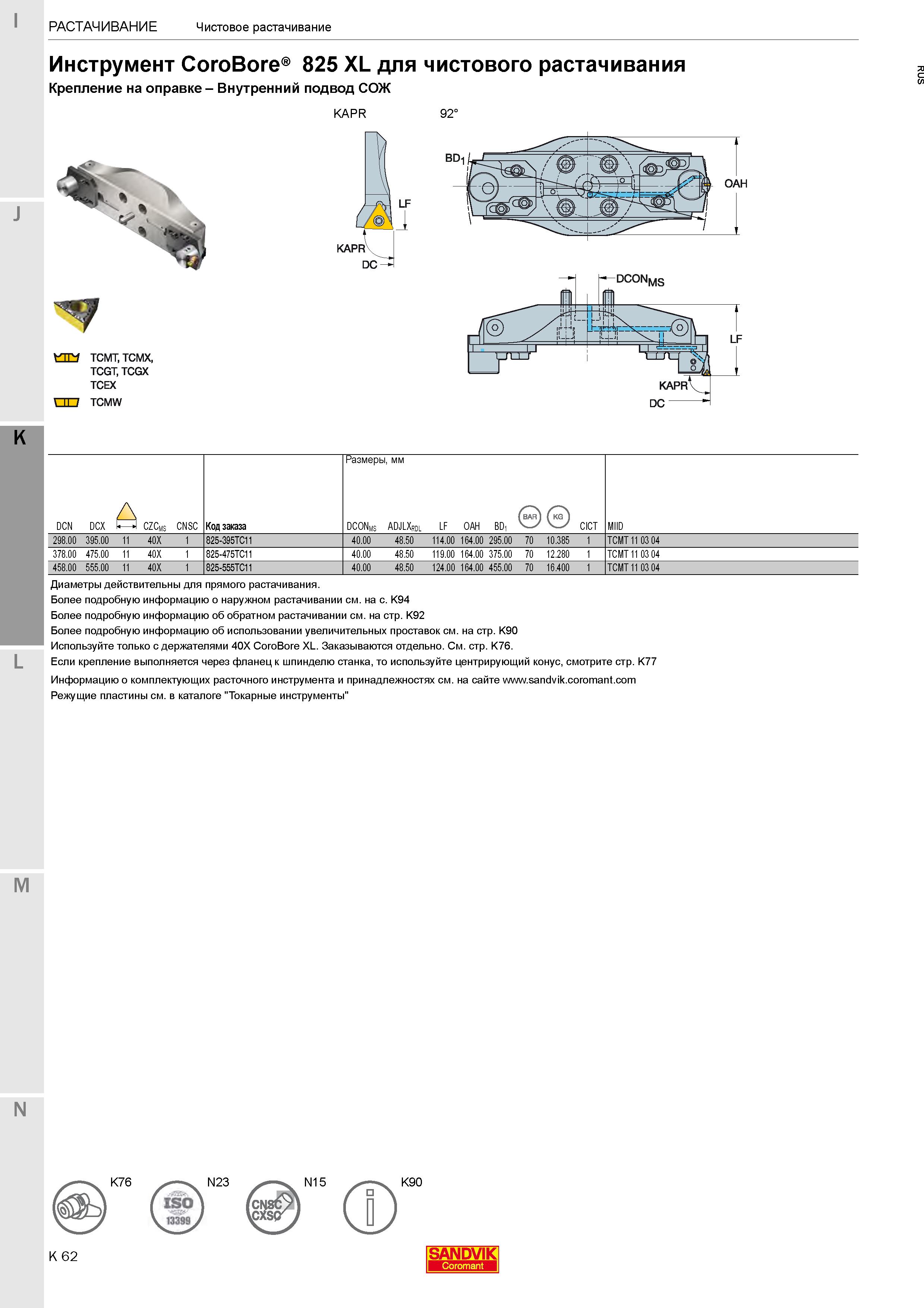 316  Каталог SANDVIK COROMANT 2020 Фрезы и сверла с СМП Расточной инструмент Принадлежности и оснастка для станков Стр. K62