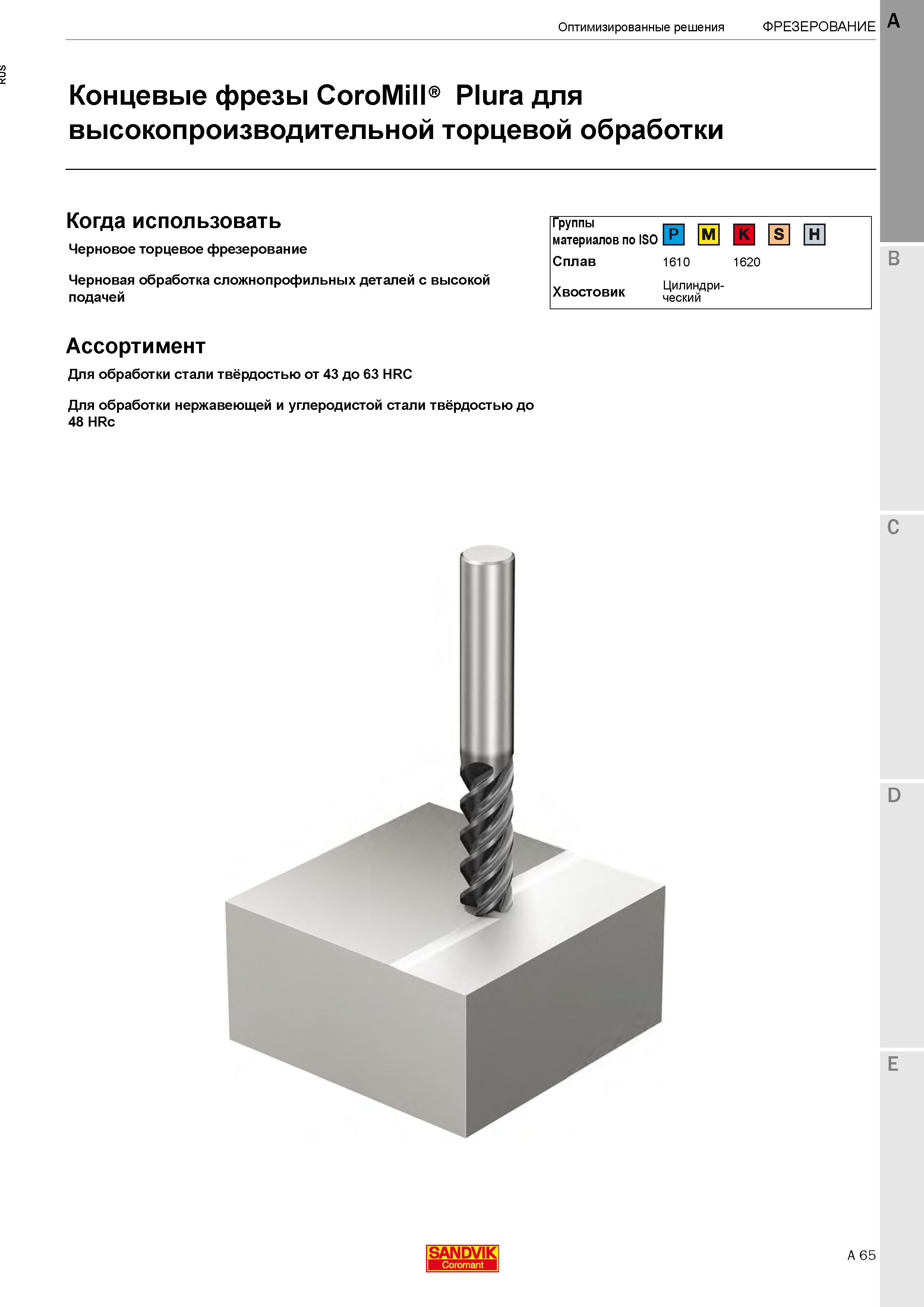 71  Каталог SANDVIK COROMANT 2020 Цельный металлорежущий инструмент Спиральные сверла Твердосплавные фрезы Развертки Метчики Стр. A65