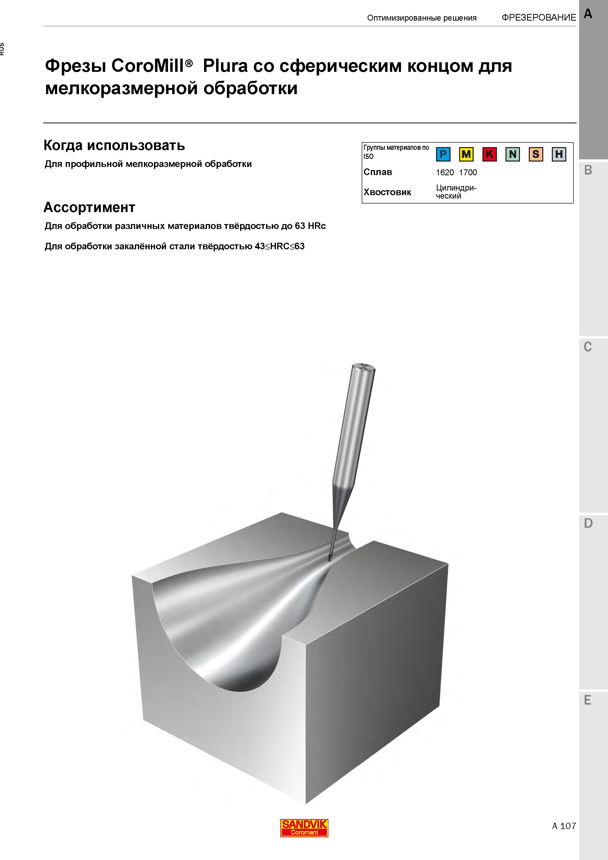 113  Каталог SANDVIK COROMANT 2020 Цельный металлорежущий инструмент Спиральные сверла Твердосплавные фрезы Развертки Метчики Стр. A107