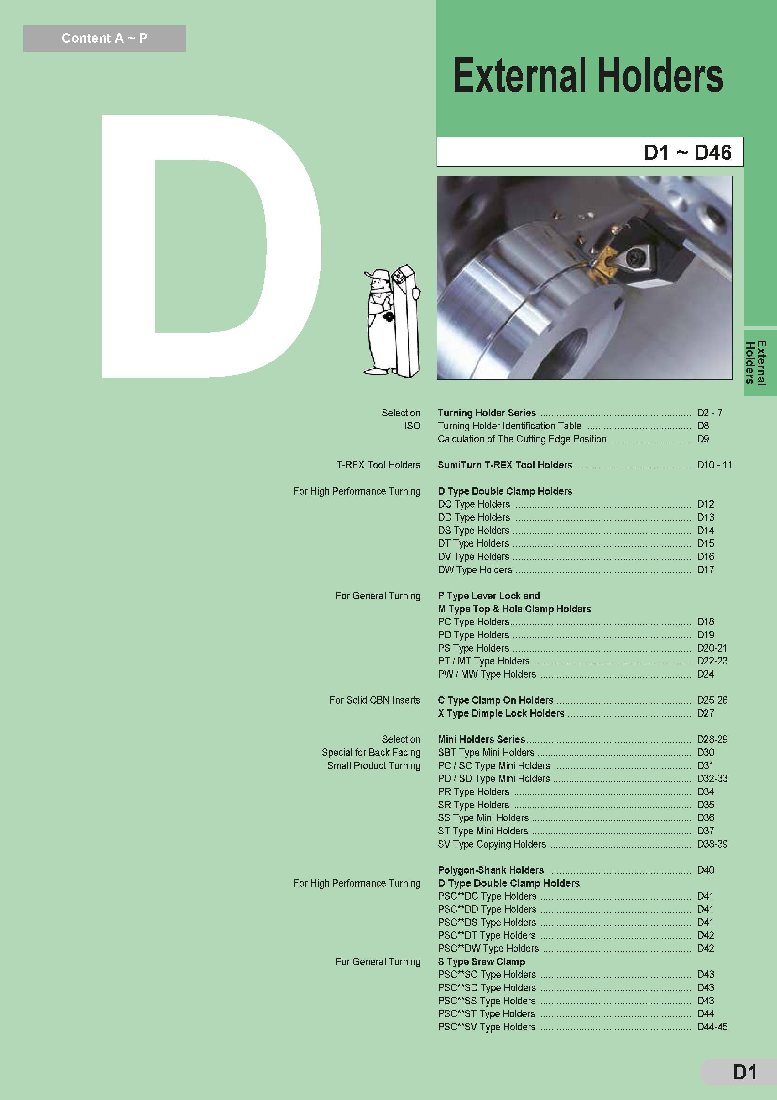 127 Content A P External Holders D1 D46 For General Turning For Solid CBN Inserts Selection Special for Back Facing Small Product Turning For High Perform Каталог SUMITOMO 2018 Инструмент металлорежущий Пластины сменные твердосплавные и из сверхтвердых режущих материалов Сверла спиральные Фрезы сборные с СРП Резцы Стр. D1