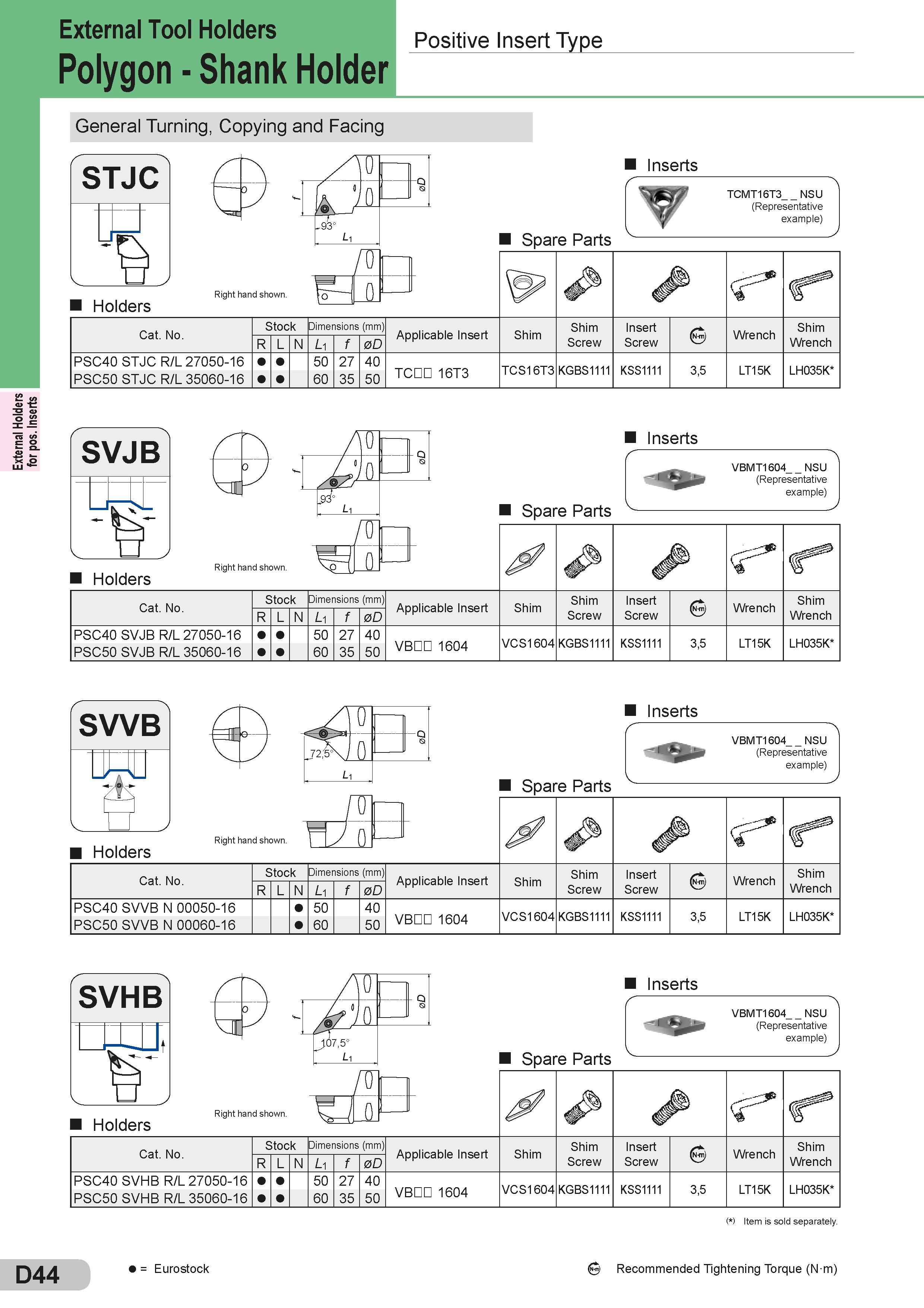 170 External Holders for pos Inserts Externa T°o1 Ho ders Positive Insert Type Polygon - Shank Holder D44 General Turning, Copying and Facing STJC v Holde Каталог SUMITOMO 2018 Инструмент металлорежущий Пластины сменные твердосплавные и из сверхтвердых режущих материалов Сверла спиральные Фрезы сборные с СРП Резцы Стр. D44