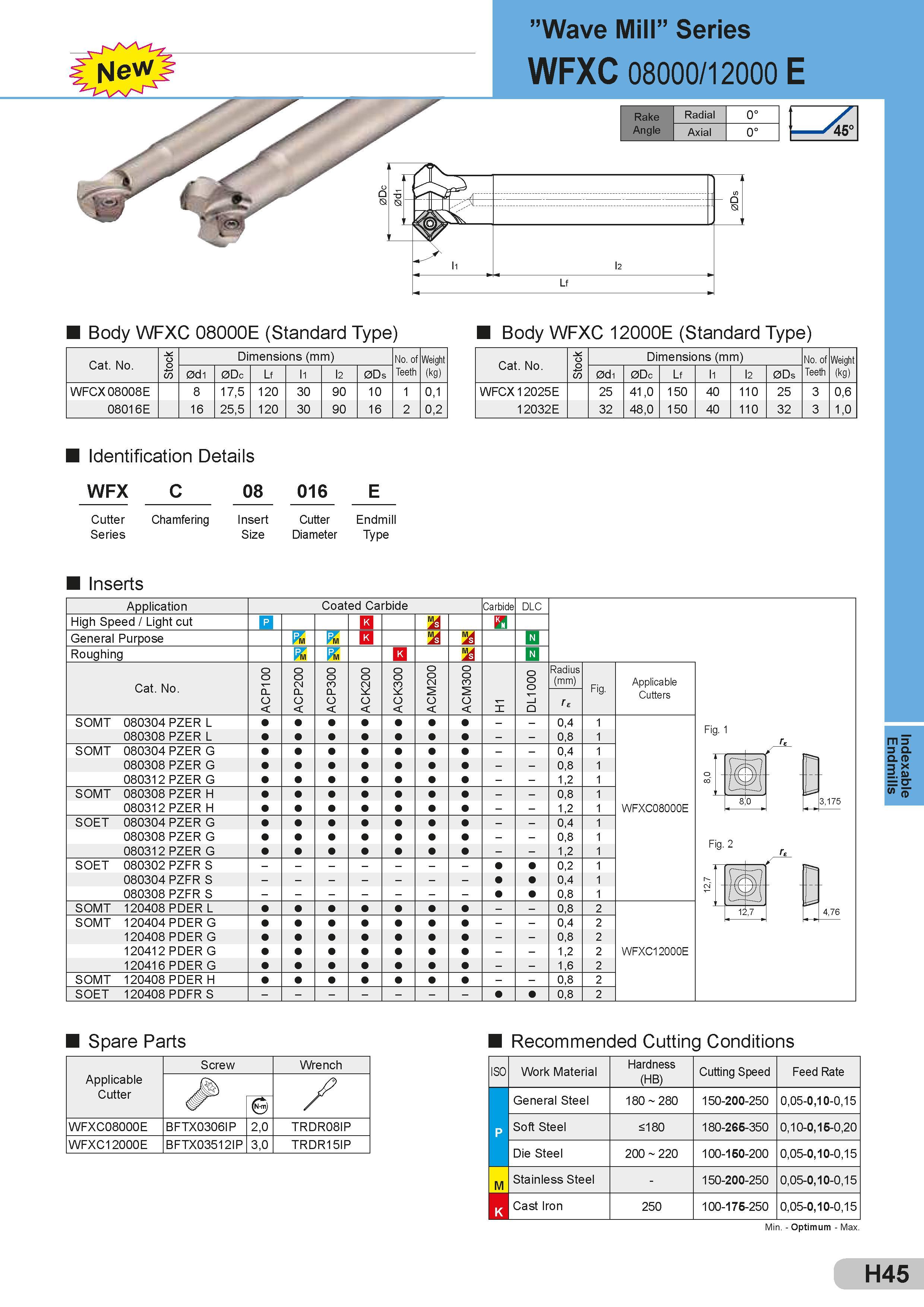 343 Body WFXC 08000E (Standard Type) Body WFXC 12000E (Standard Type) Cat No Stock Dimensions (mm) Размеры указаны в мм No of Teeth Количество режущих зуб Каталог SUMITOMO 2018 Инструмент металлорежущий Пластины сменные твердосплавные и из сверхтвердых режущих материалов Сверла спиральные Фрезы сборные с СРП Резцы Стр. H45