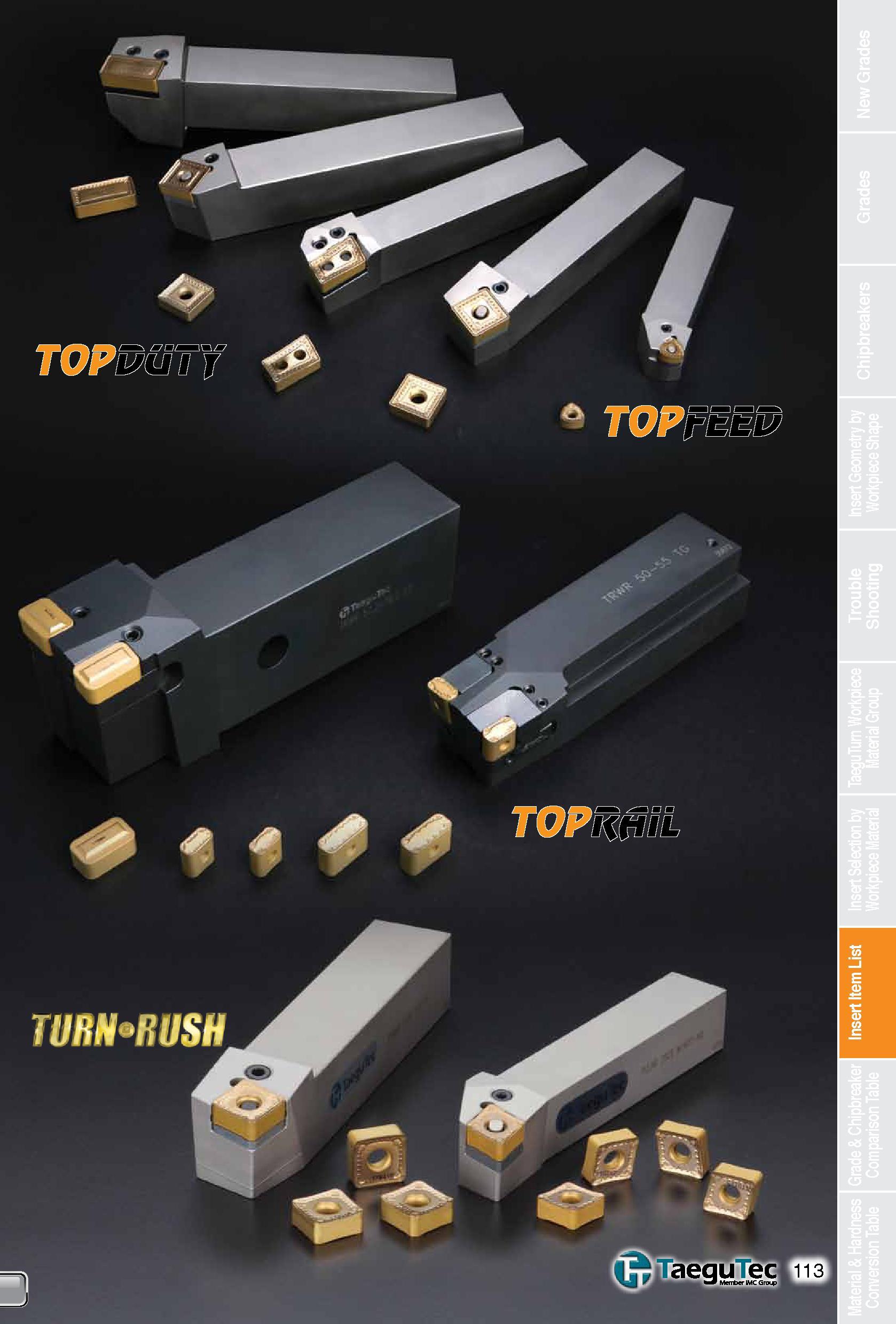 113 mrnm Insert Item List Каталог TAEGUTEC 2013 Сменные режущие токарные пластины для металлообработки Инструментальные материалы Сплавы Стружколомы Геометрия Справочная информация Стр. 113
