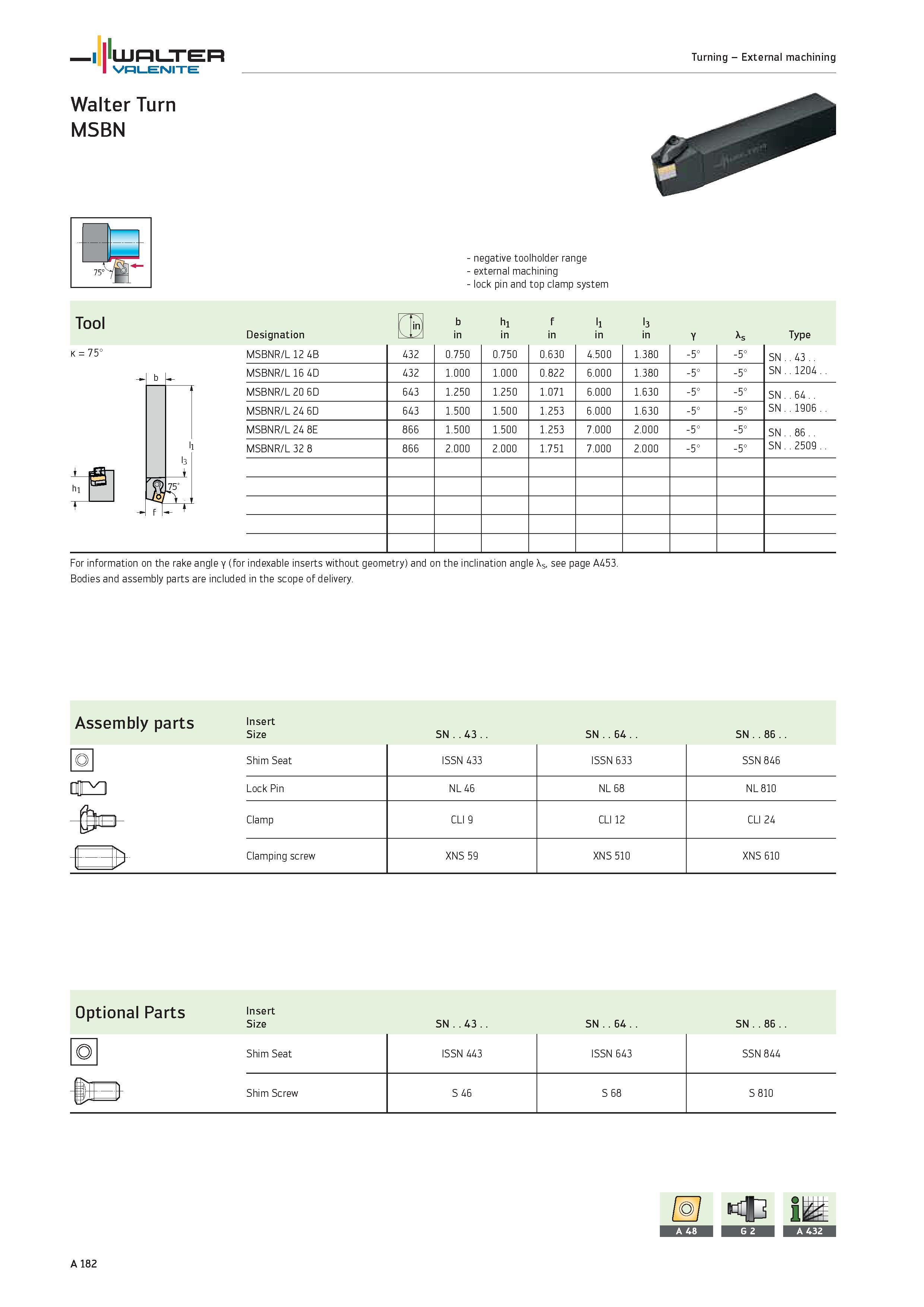 186 75 7 negative toolholder range external machining lock pin and top clamp system Tool b hi f li l3 Designation X' in Y As Type k 75° b J ll l3 t w Каталог WALTER 2012 Металлорежущий инструмент и инструментальная оснастка Valenite для станков и металлообрабатывающих комплексов Стр. A182