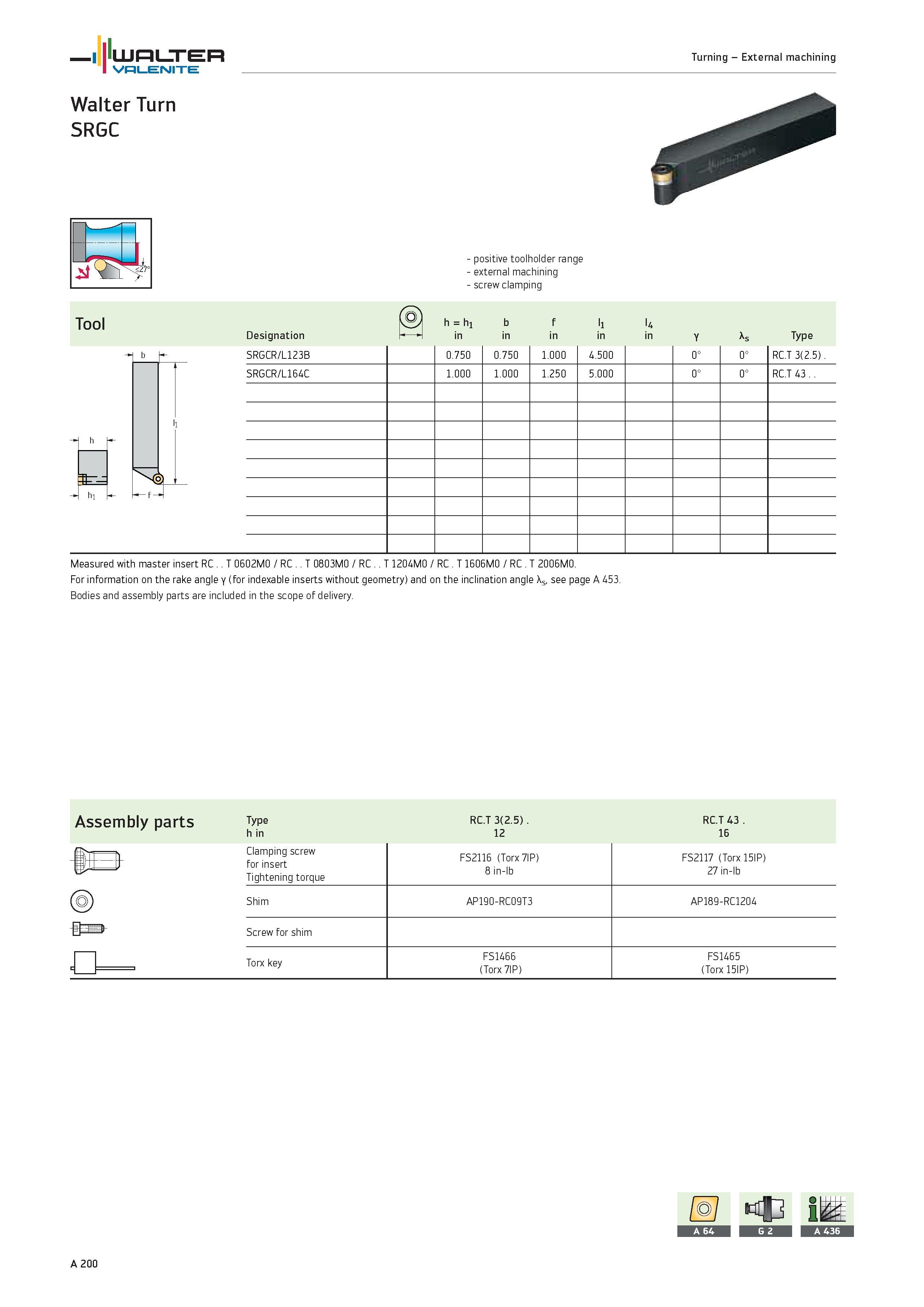 204 WALTER Valenite Turning External machining Walter Turn SRGC b positive toolholder range external machining screw clamping Tool ( ) h hi b f li l4 Каталог WALTER 2012 Металлорежущий инструмент и инструментальная оснастка Valenite для станков и металлообрабатывающих комплексов Стр. A200