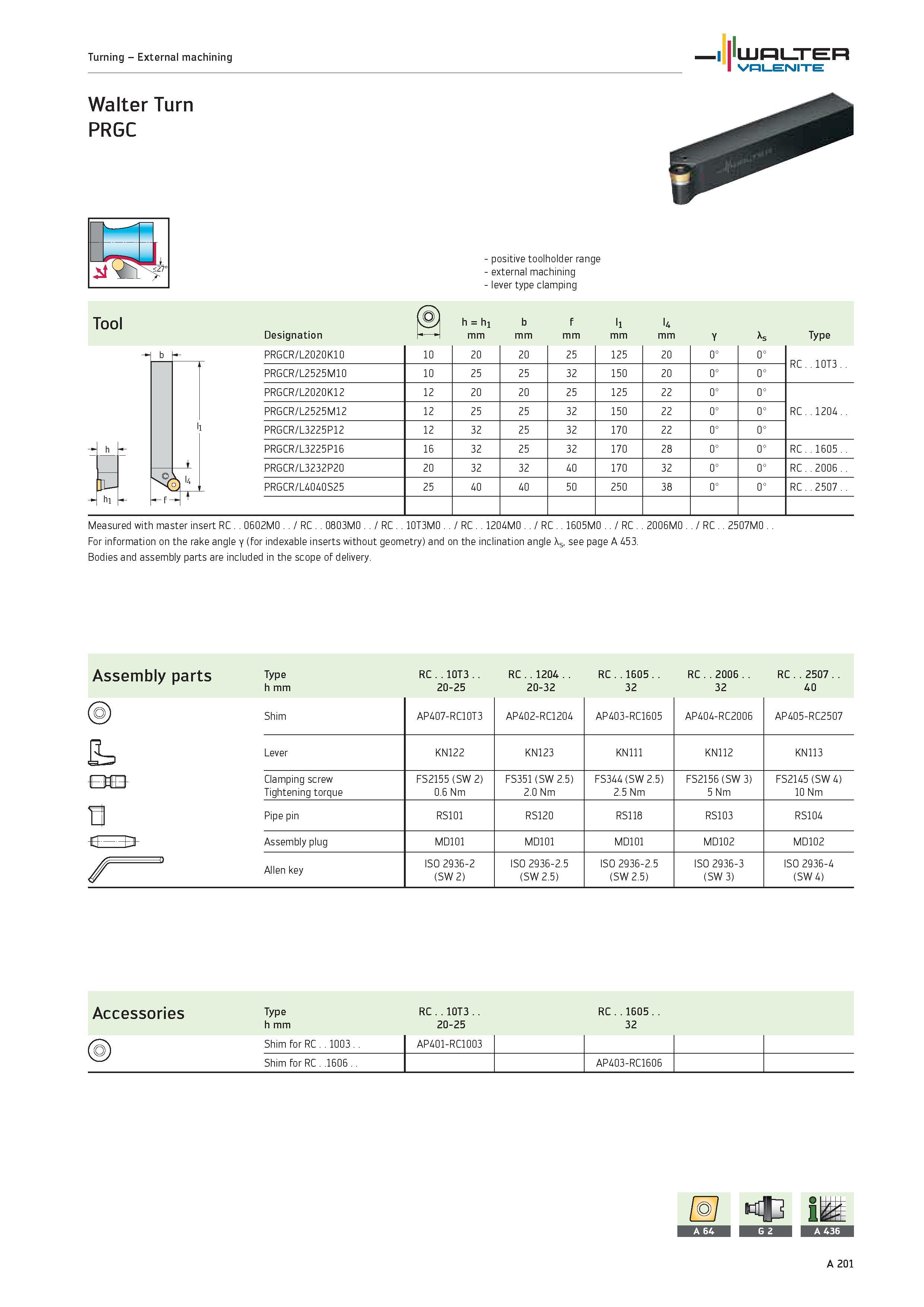 205 WALTER Valenite Turning External machining Walter Turn PRGC IS positive toolholder range external machining lever type clamping Tool h h1 b f l1 Каталог WALTER 2012 Металлорежущий инструмент и инструментальная оснастка Valenite для станков и металлообрабатывающих комплексов Стр. A201