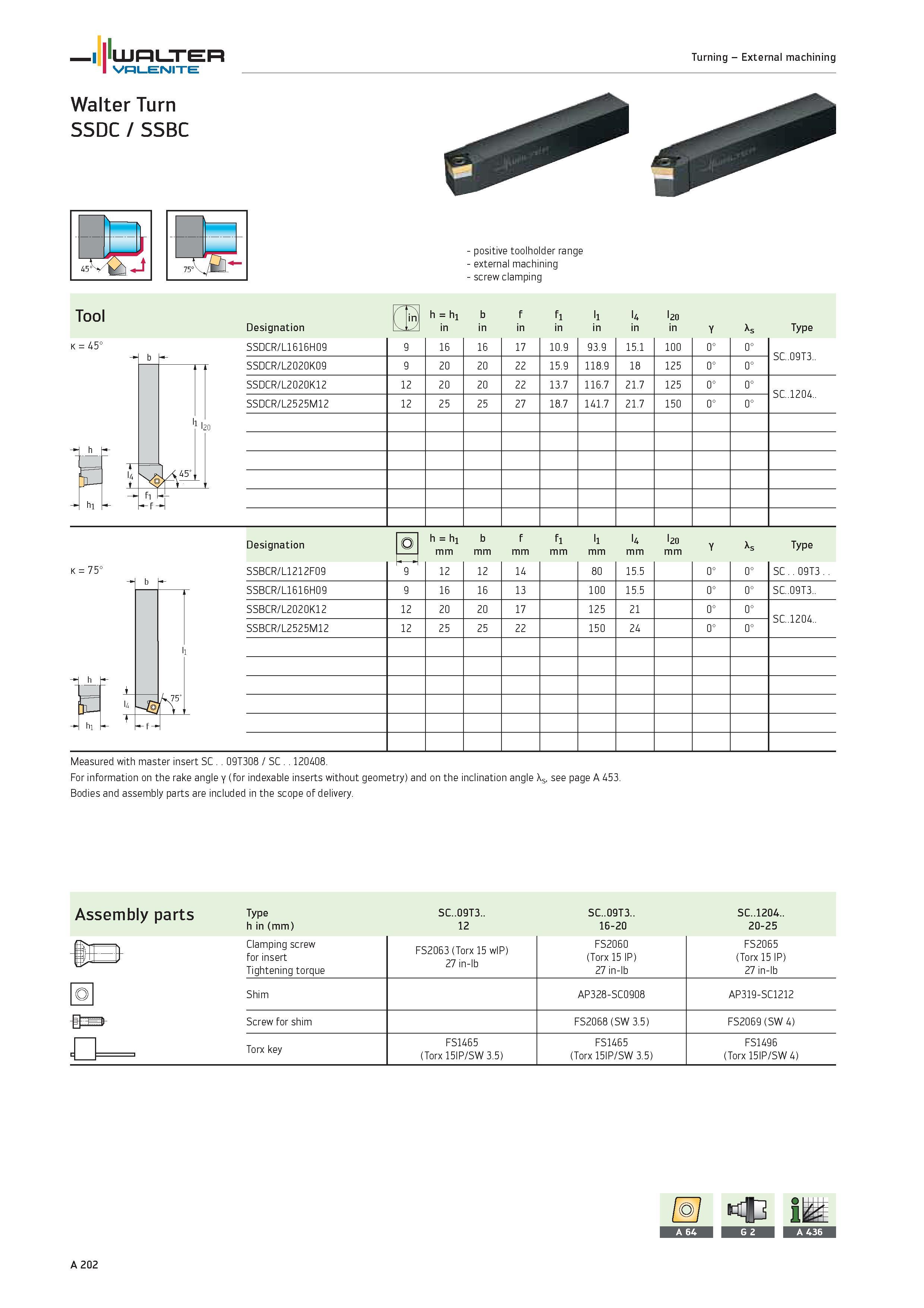 206 WALTER Valenite Turning External machining Walter Turn SSDC / SSBC 45VlC k 45° hi fi f positive toolholder range external machining screw clampin Каталог WALTER 2012 Металлорежущий инструмент и инструментальная оснастка Valenite для станков и металлообрабатывающих комплексов Стр. A202