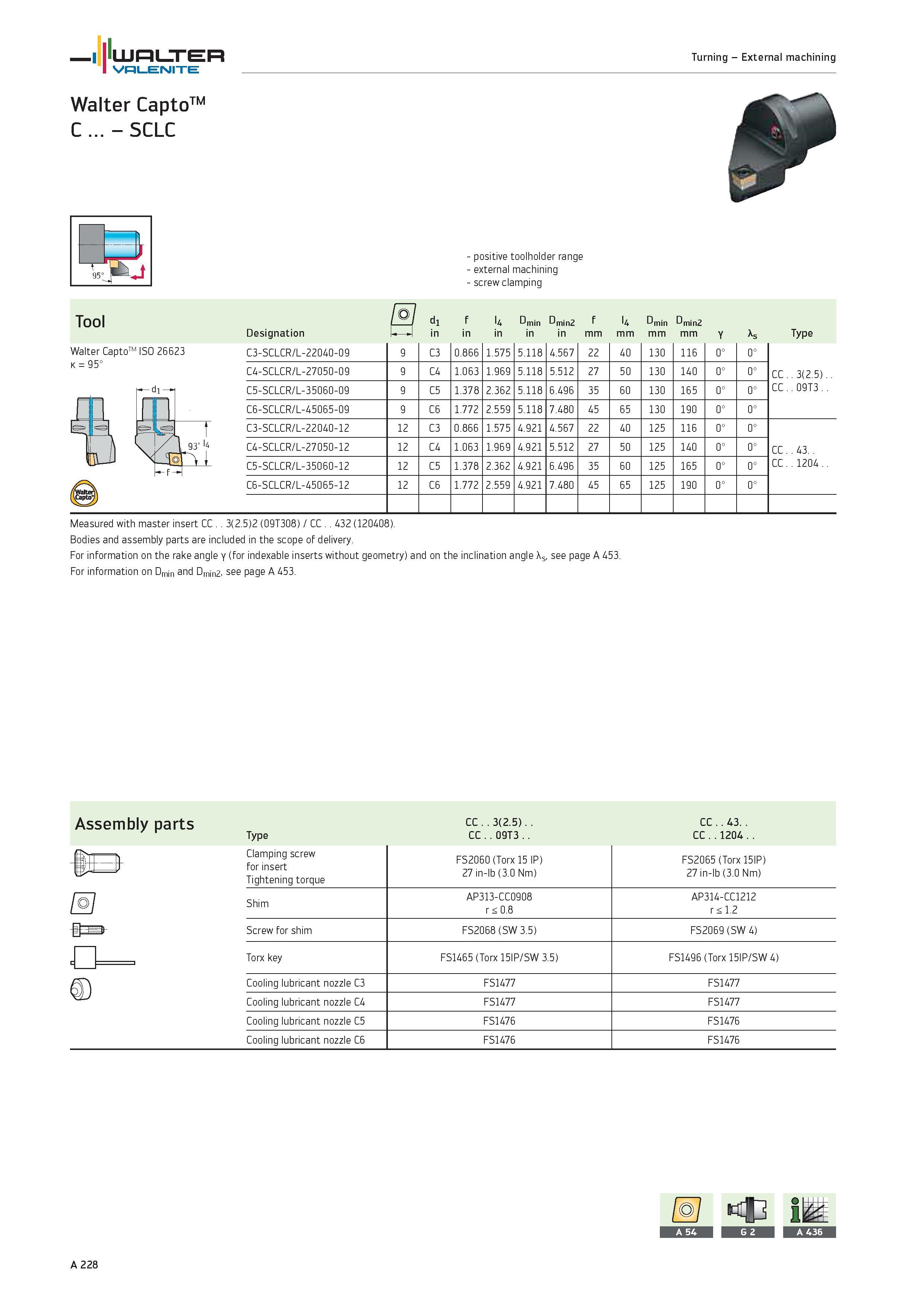 232 WALTER Valenite Turning External machining Walter CaptoTM C SCLC Tool Walter CaptoTM ISO 26623 K 95° positive toolholder range external machining Каталог WALTER 2012 Металлорежущий инструмент и инструментальная оснастка Valenite для станков и металлообрабатывающих комплексов Стр. A228