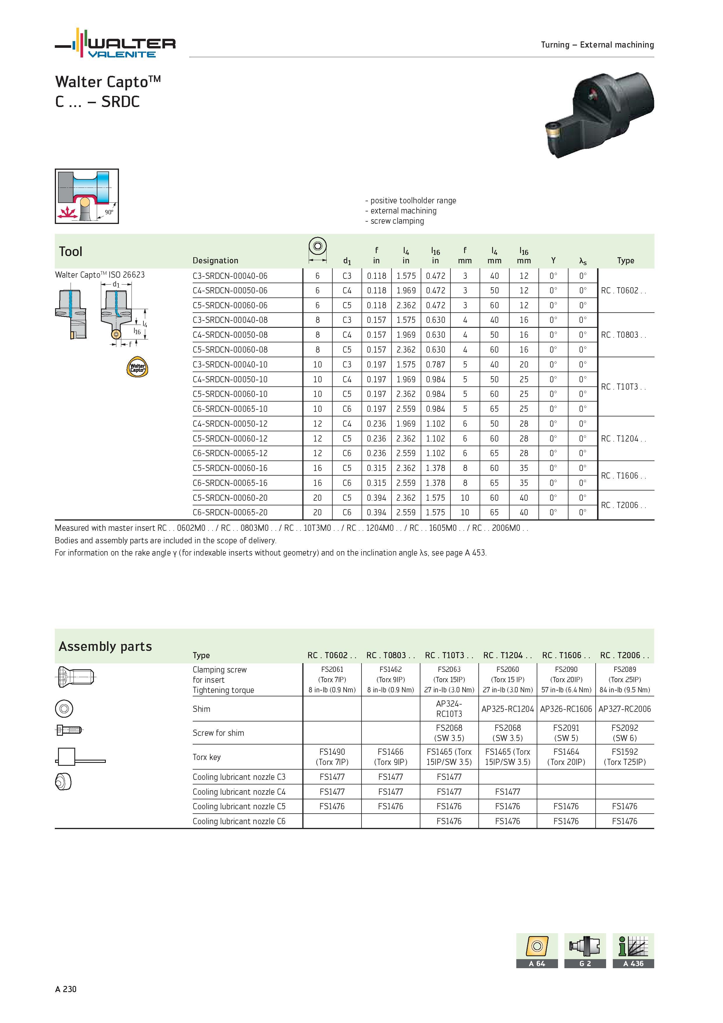 234 WALTER Valenite Turning External machining Walter CaptoTM C SRDC 4 7 Walter CaptoTM ISO 26623 positive toolholder range external machining screw Каталог WALTER 2012 Металлорежущий инструмент и инструментальная оснастка Valenite для станков и металлообрабатывающих комплексов Стр. A230