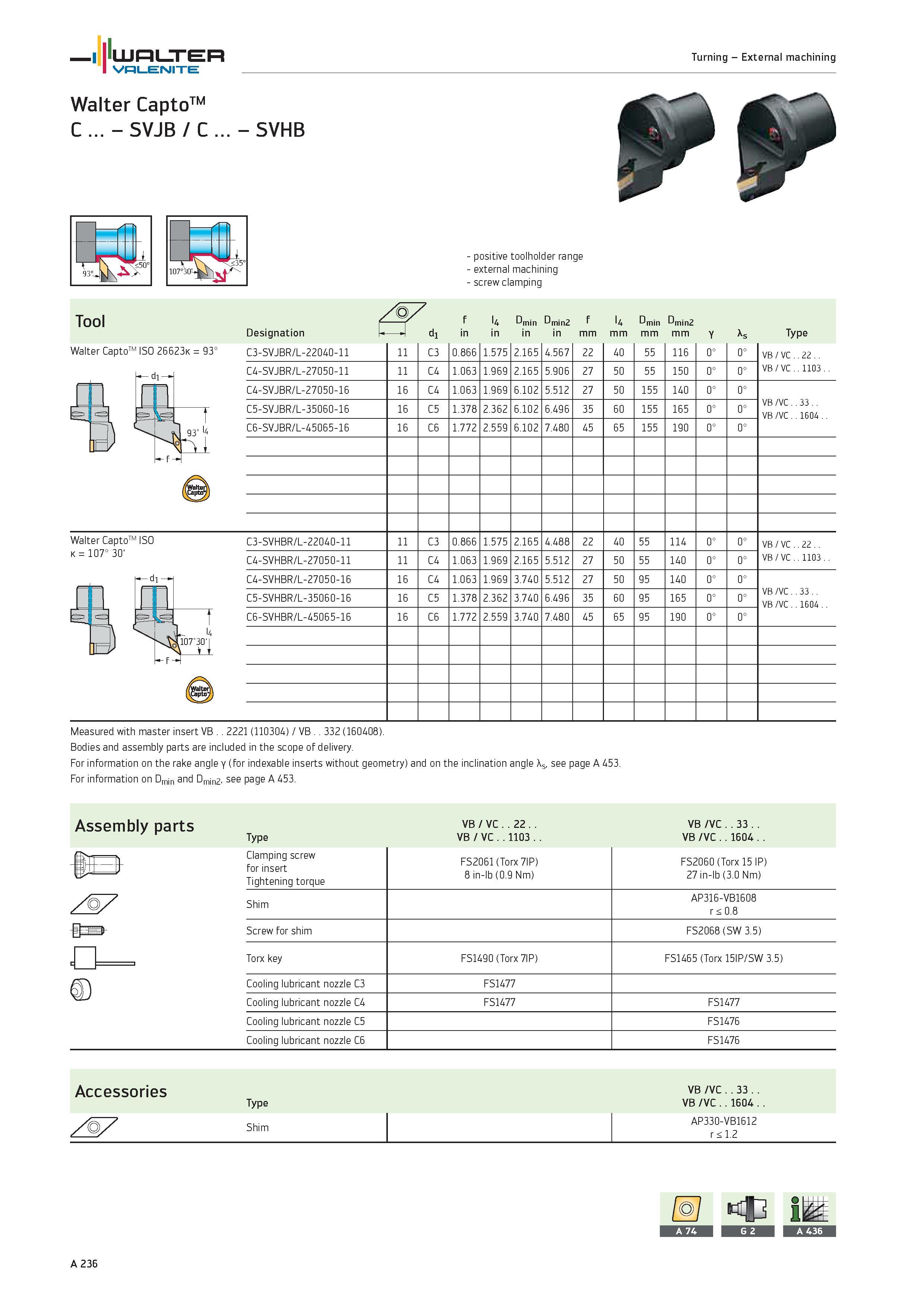 240 WALTER Valenite Turning External machining Walter CaptoTM C SVJB / C SVHB 107°30L positive toolholder range external machining screw clamping Too Каталог WALTER 2012 Металлорежущий инструмент и инструментальная оснастка Valenite для станков и металлообрабатывающих комплексов Стр. A236