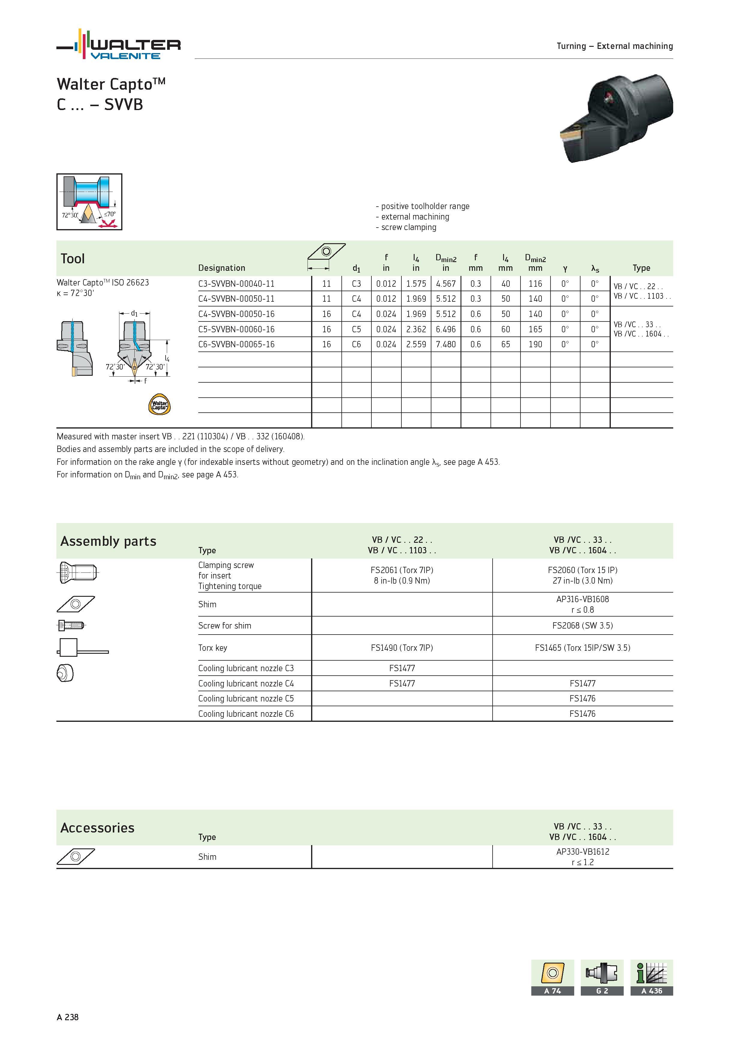 242 WALTER Valenite Walter CaptoTM C SVVB Turning External machining Walter CaptoTM ISO 26623 k 72°30' positive toolholder range external machining s Каталог WALTER 2012 Металлорежущий инструмент и инструментальная оснастка Valenite для станков и металлообрабатывающих комплексов Стр. A238