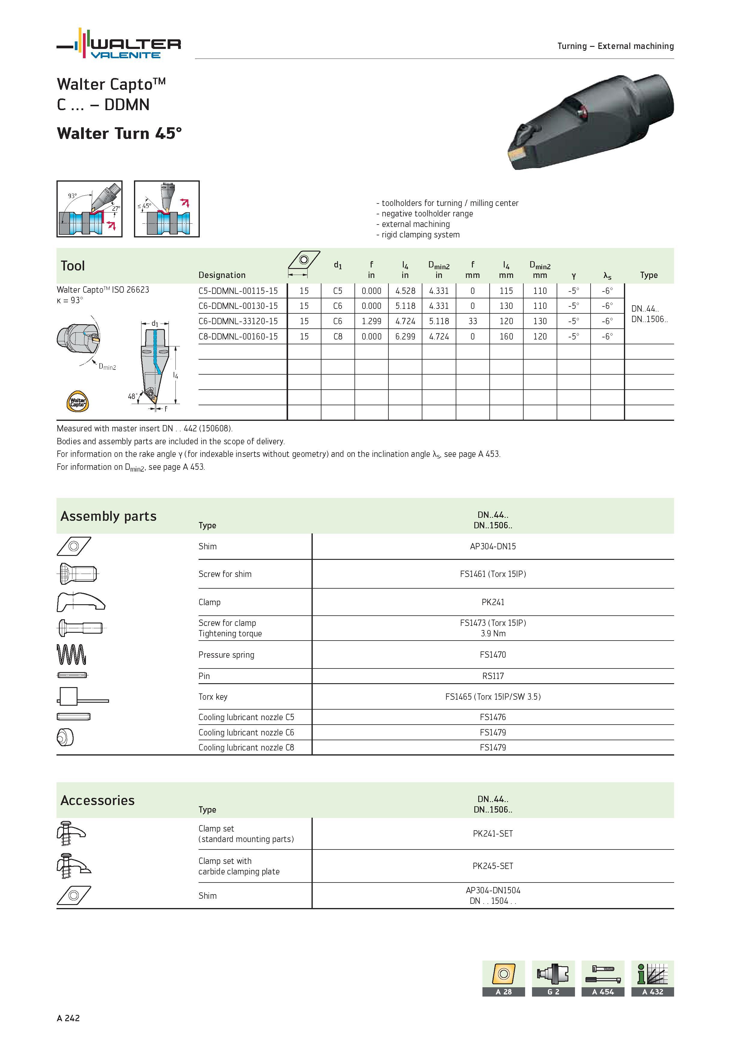 246 tun LITER VHLEISIITE Turning External machining Walter CaptoTM C DDMN Walter Turn 45° toolholders for turning / milling center negative toolholde Каталог WALTER 2012 Металлорежущий инструмент и инструментальная оснастка Valenite для станков и металлообрабатывающих комплексов Стр. A242