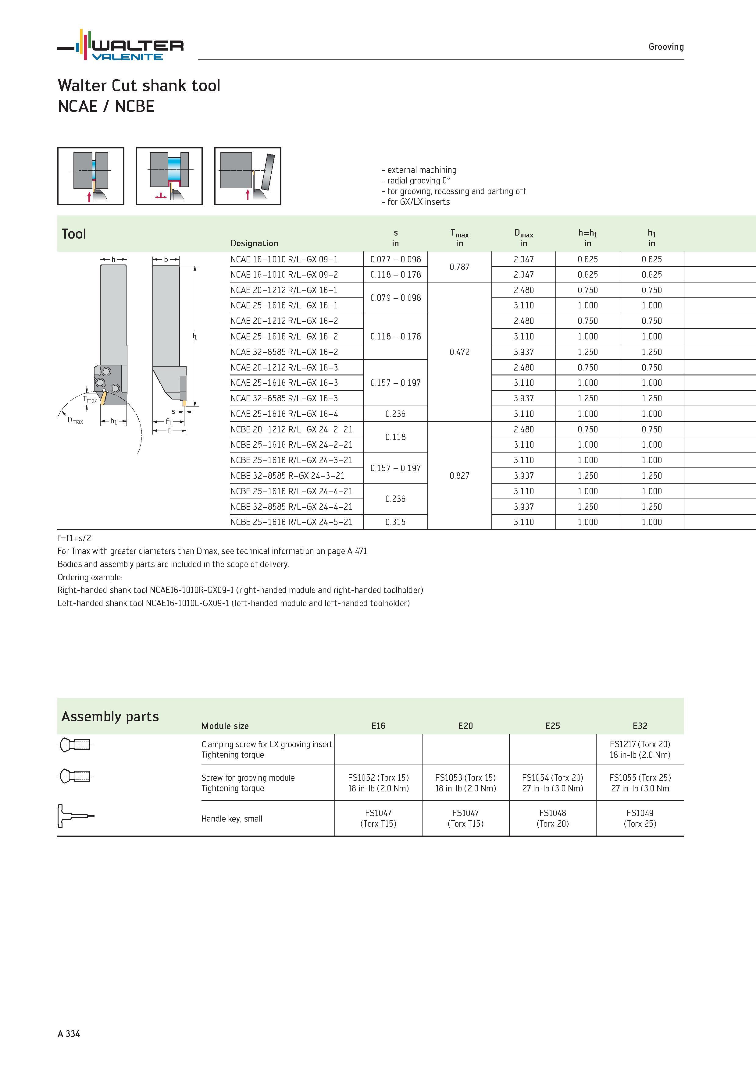 338 WALTER Valenite Grooving Walter Cut shank tool NCAE / NCBE external machining radial grooving 0° for grooving, recessing and parting off for GX/L Каталог WALTER 2012 Металлорежущий инструмент и инструментальная оснастка Valenite для станков и металлообрабатывающих комплексов Стр. A334
