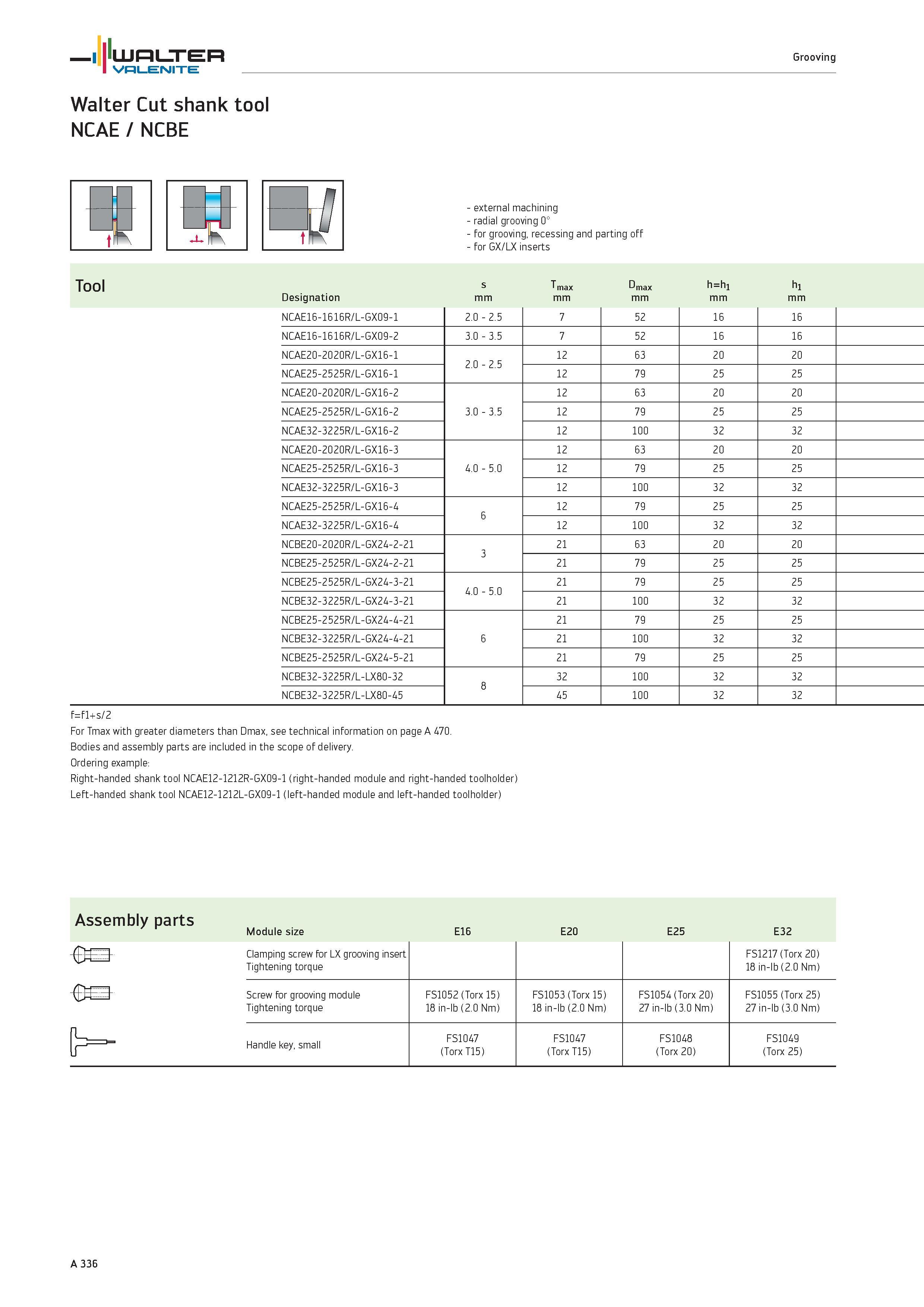 340 WALTER Valenite Grooving Walter Cut shank tool NCAE / NCBE external machining radial grooving 0° for grooving, recessing and parting off for GX/L Каталог WALTER 2012 Металлорежущий инструмент и инструментальная оснастка Valenite для станков и металлообрабатывающих комплексов Стр. A336