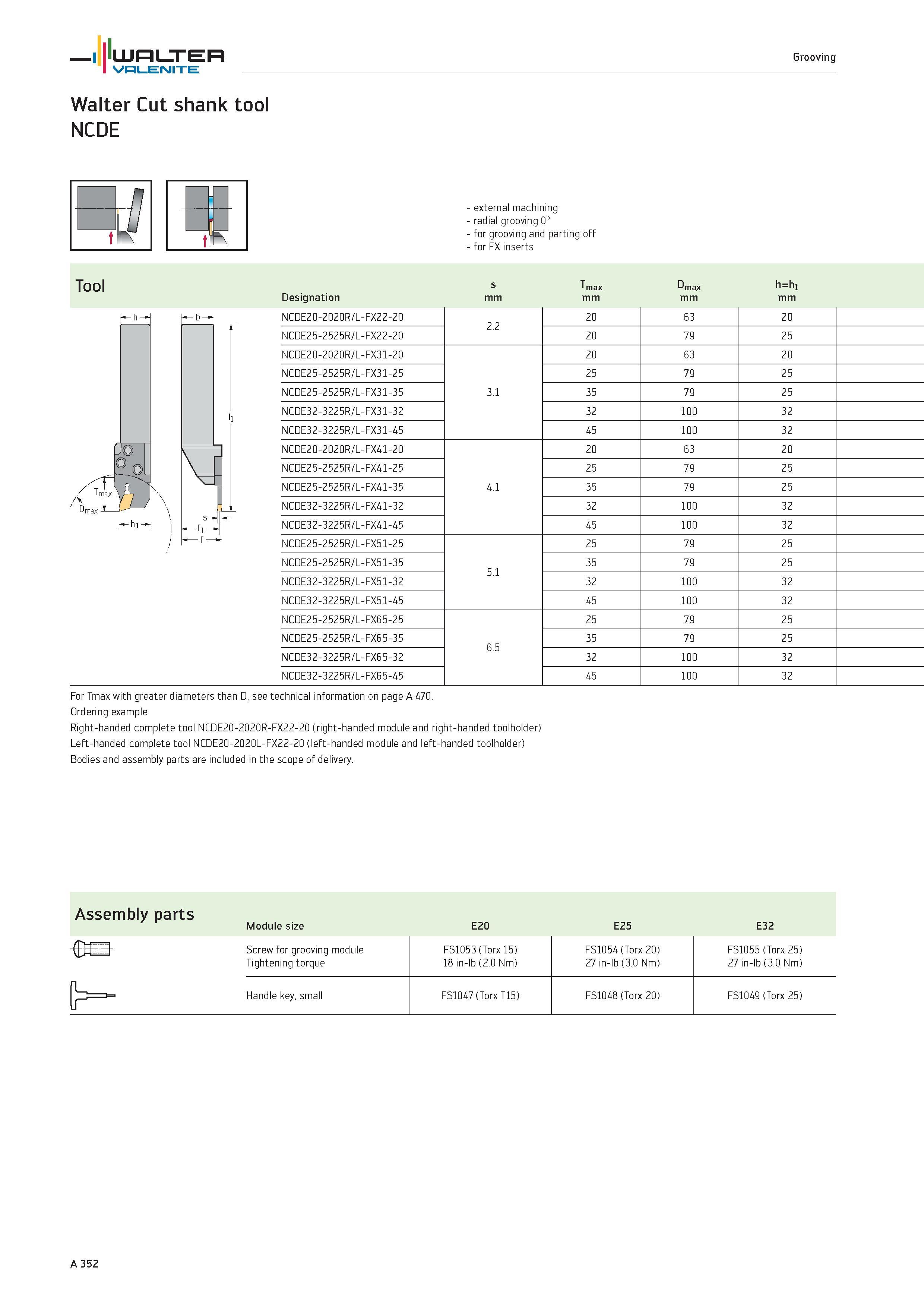 356 WALTER Grooving Valenite Walter Cut shank tool NCDE external machining radial grooving 0° for grooving and parting off for FX inserts Tool Design Каталог WALTER 2012 Металлорежущий инструмент и инструментальная оснастка Valenite для станков и металлообрабатывающих комплексов Стр. A352