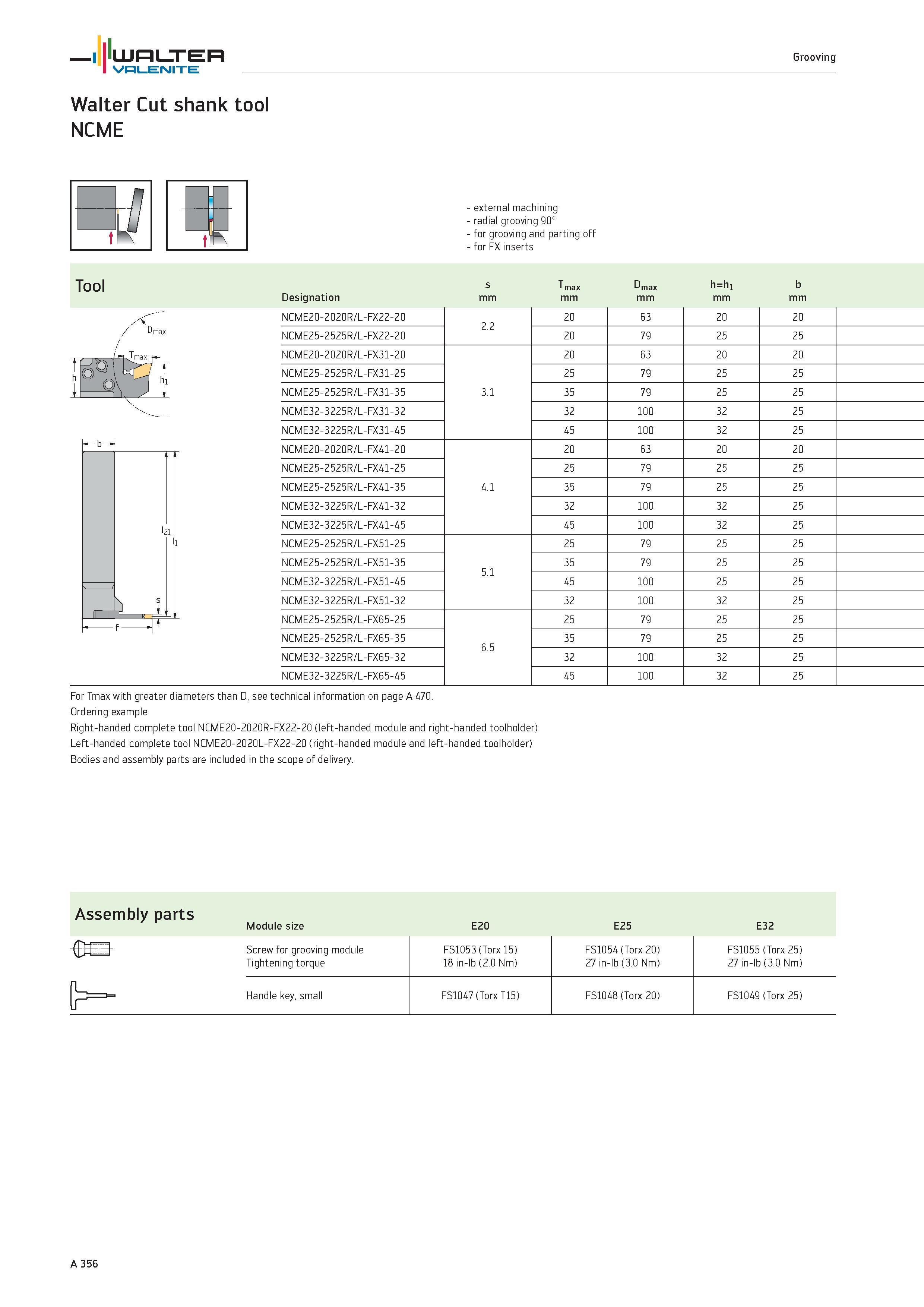 360 WALTER Grooving Valenite Walter Cut shank tool NCME external machining radial grooving 90° for grooving and parting off for FX inserts Tool Xv / Каталог WALTER 2012 Металлорежущий инструмент и инструментальная оснастка Valenite для станков и металлообрабатывающих комплексов Стр. A356