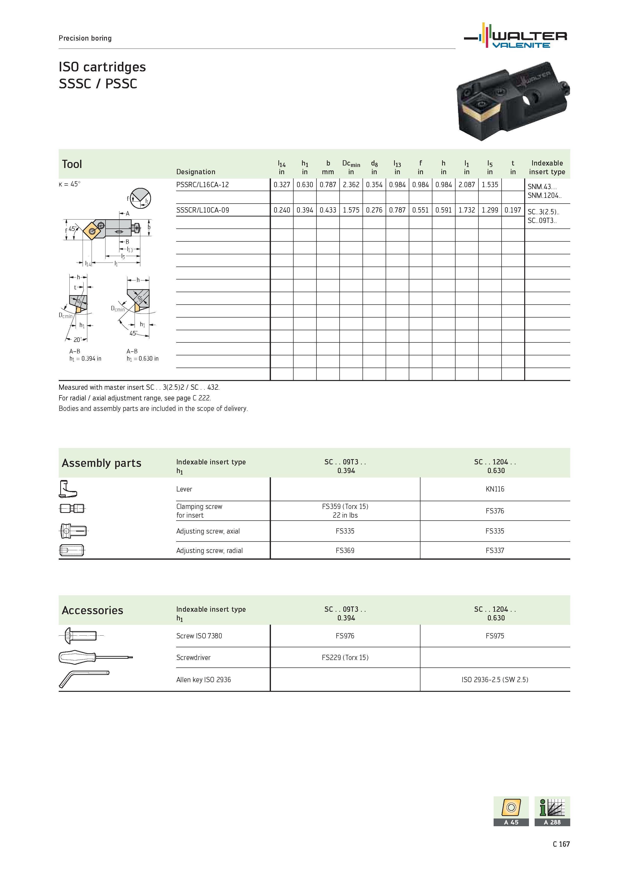 1069 WALTER Valenite Precision boring ISO cartridges SSSC / PSSC Tool l14 h b D o 3 n d l13 f h l1 l5 t Indexable Designation in mm in insert type k 4 Каталог WALTER 2012 Металлорежущий инструмент и инструментальная оснастка Valenite для станков и металлообрабатывающих комплексов Стр. C167