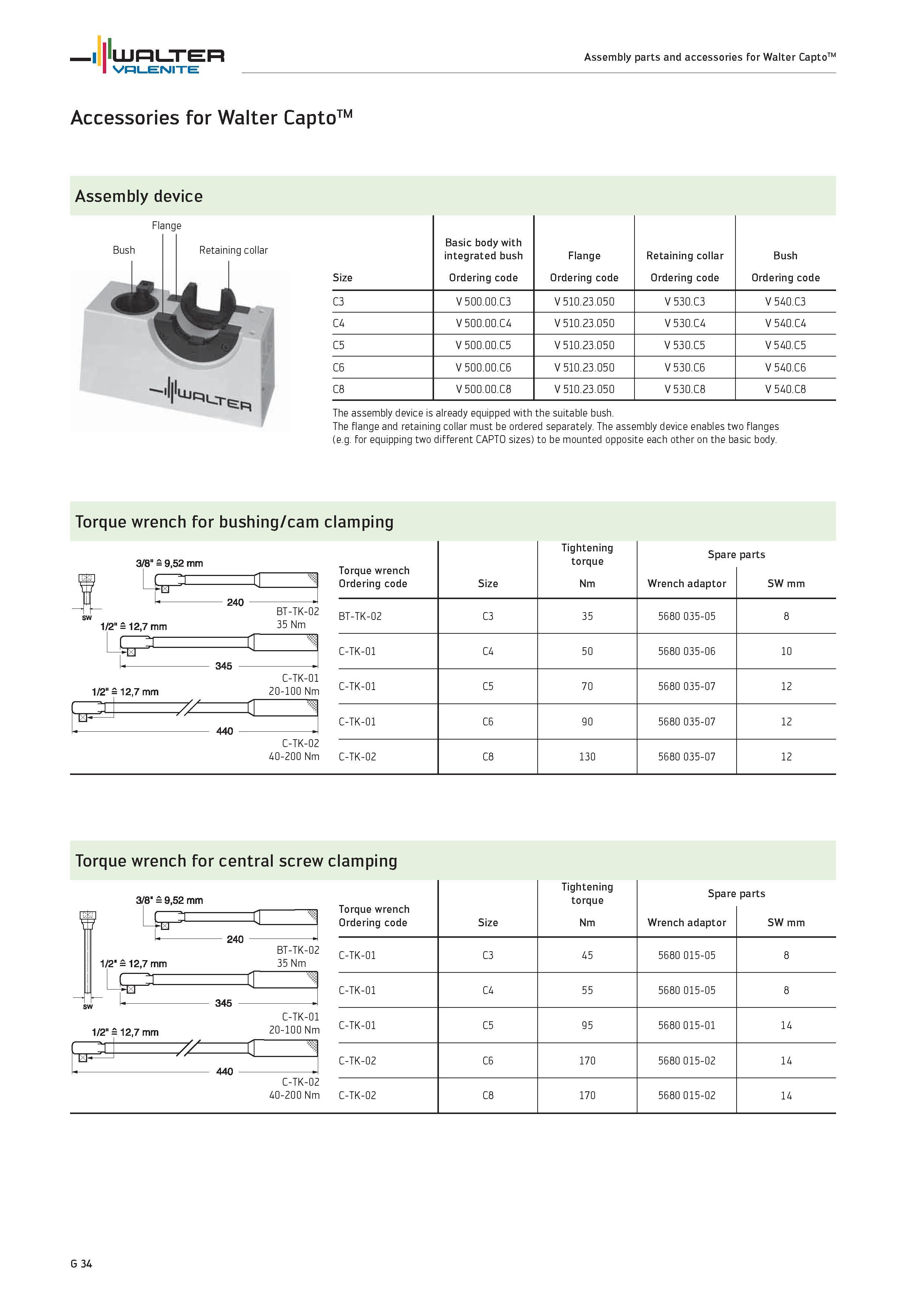 2416 WALTER Assembly parts and accessories for Walter CaptoTM Valenite Accessories for Walter Capto TM Assembly device Flange Retaining collar Size Ba Каталог WALTER 2012 Металлорежущий инструмент и инструментальная оснастка Valenite для станков и металлообрабатывающих комплексов Стр. G34